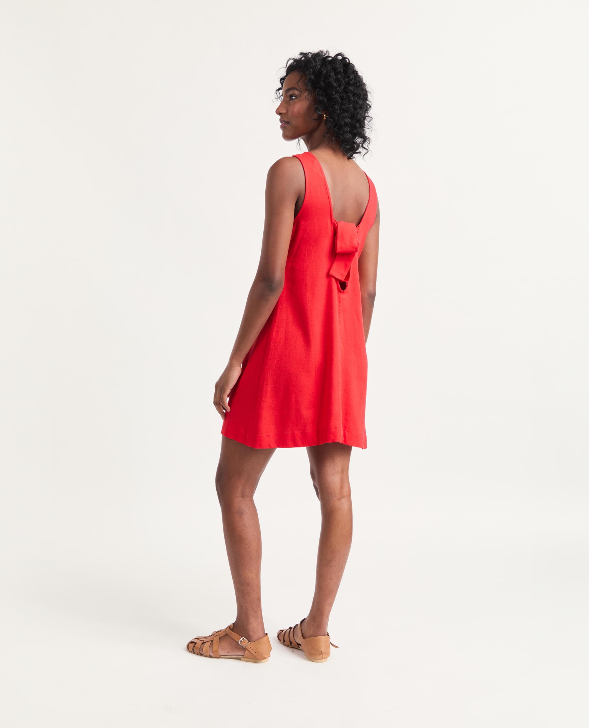 Mini | Sleeveless Open Back A-Line Dress | Red