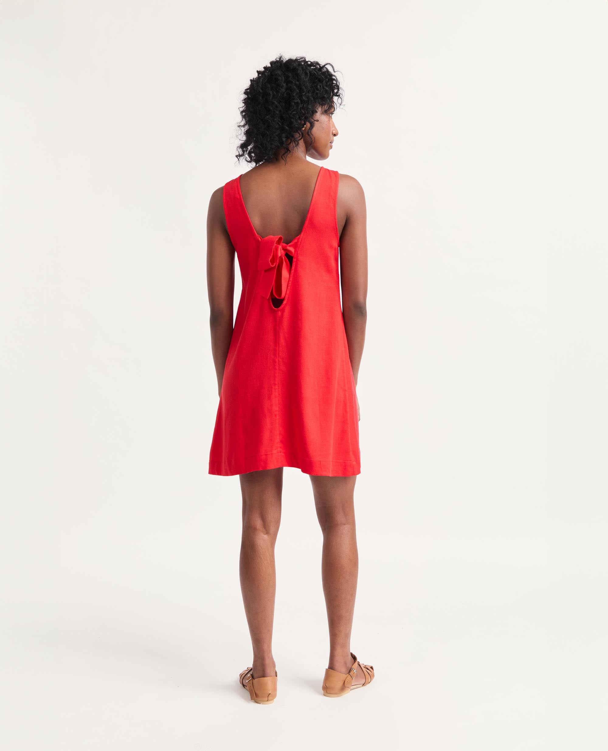 Mini | Sleeveless Open Back A-Line Dress | Red
