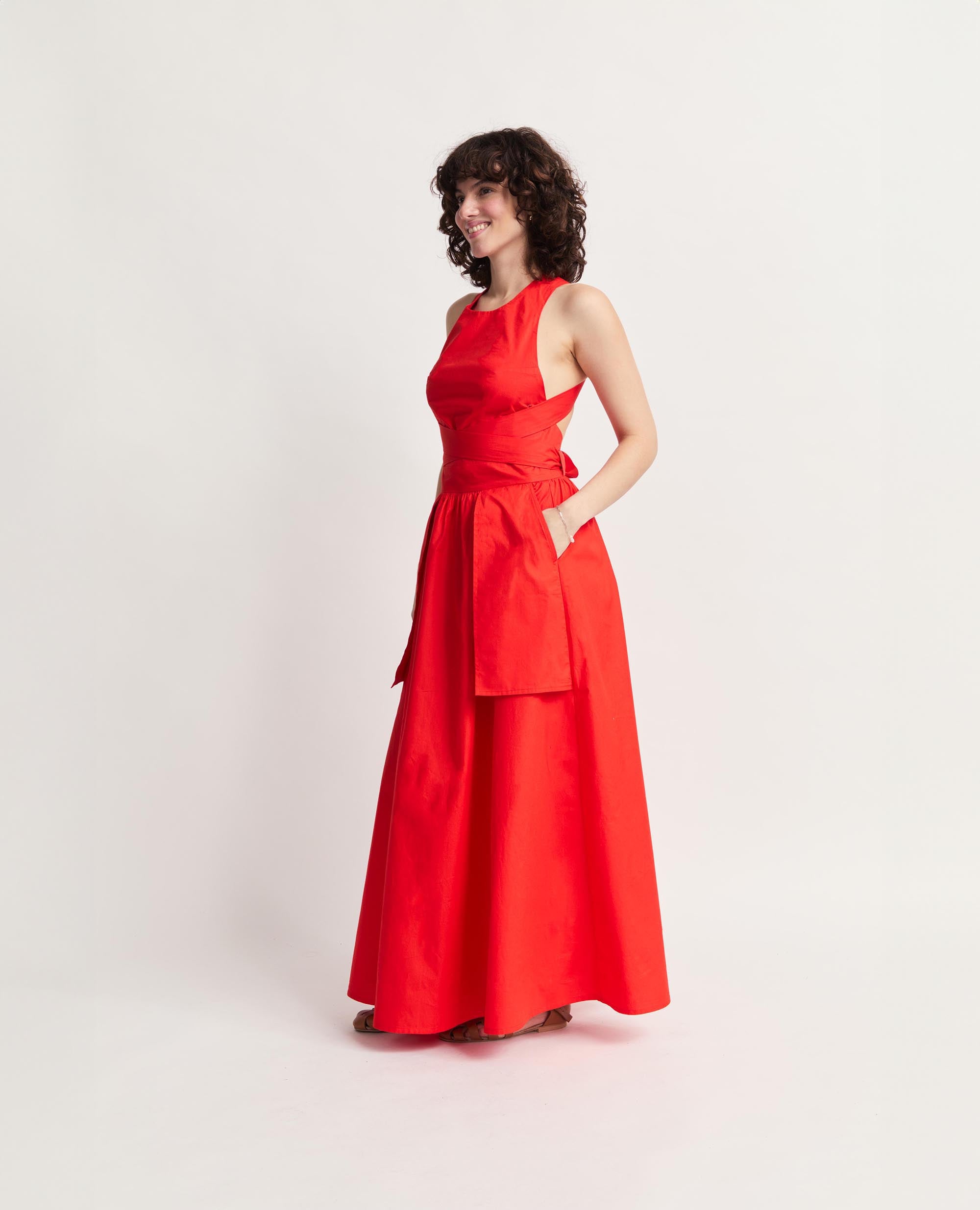 Sebastine | Three Way Tie Maxi Dress | Red