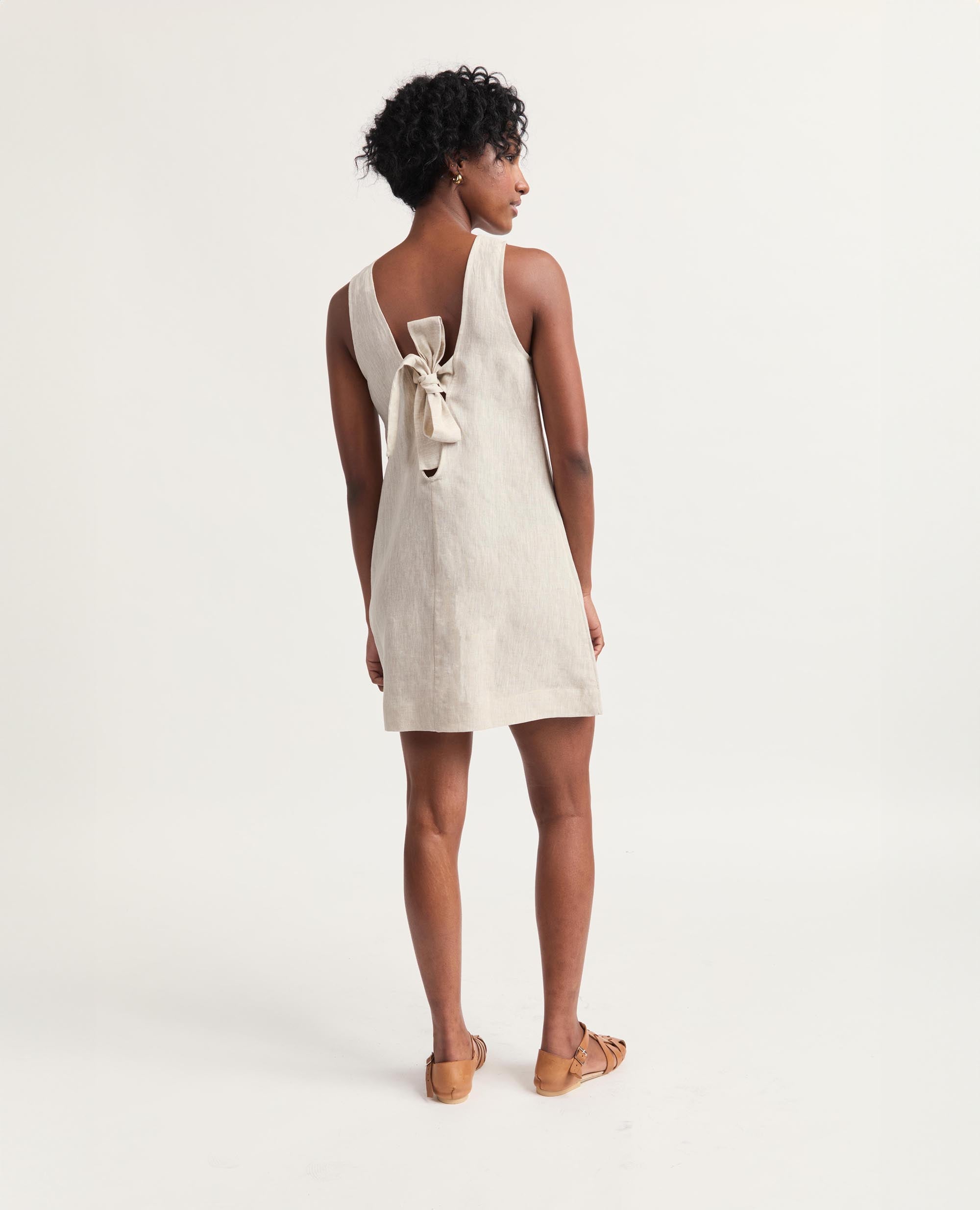 Mini | Sleeveless Open Back A-Line Dress | Natural
