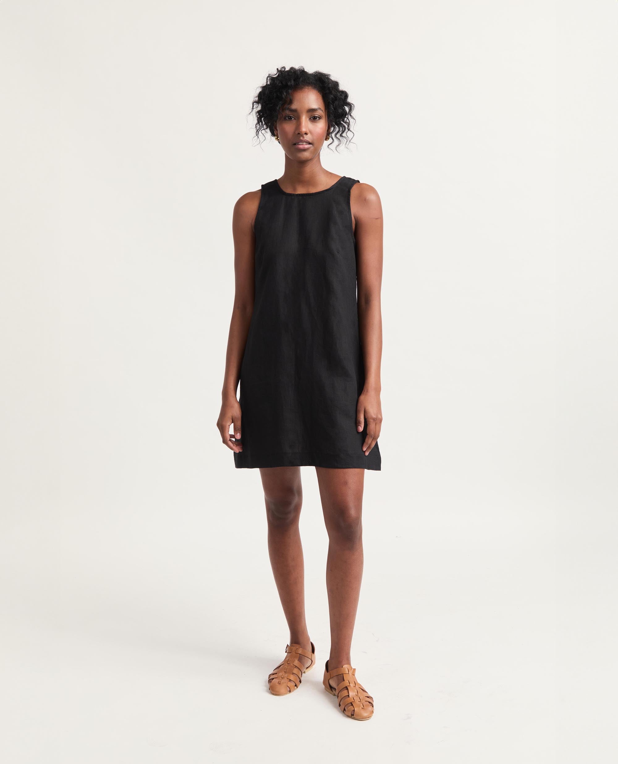 Mini | Sleeveless Open Back A-Line Dress | Black