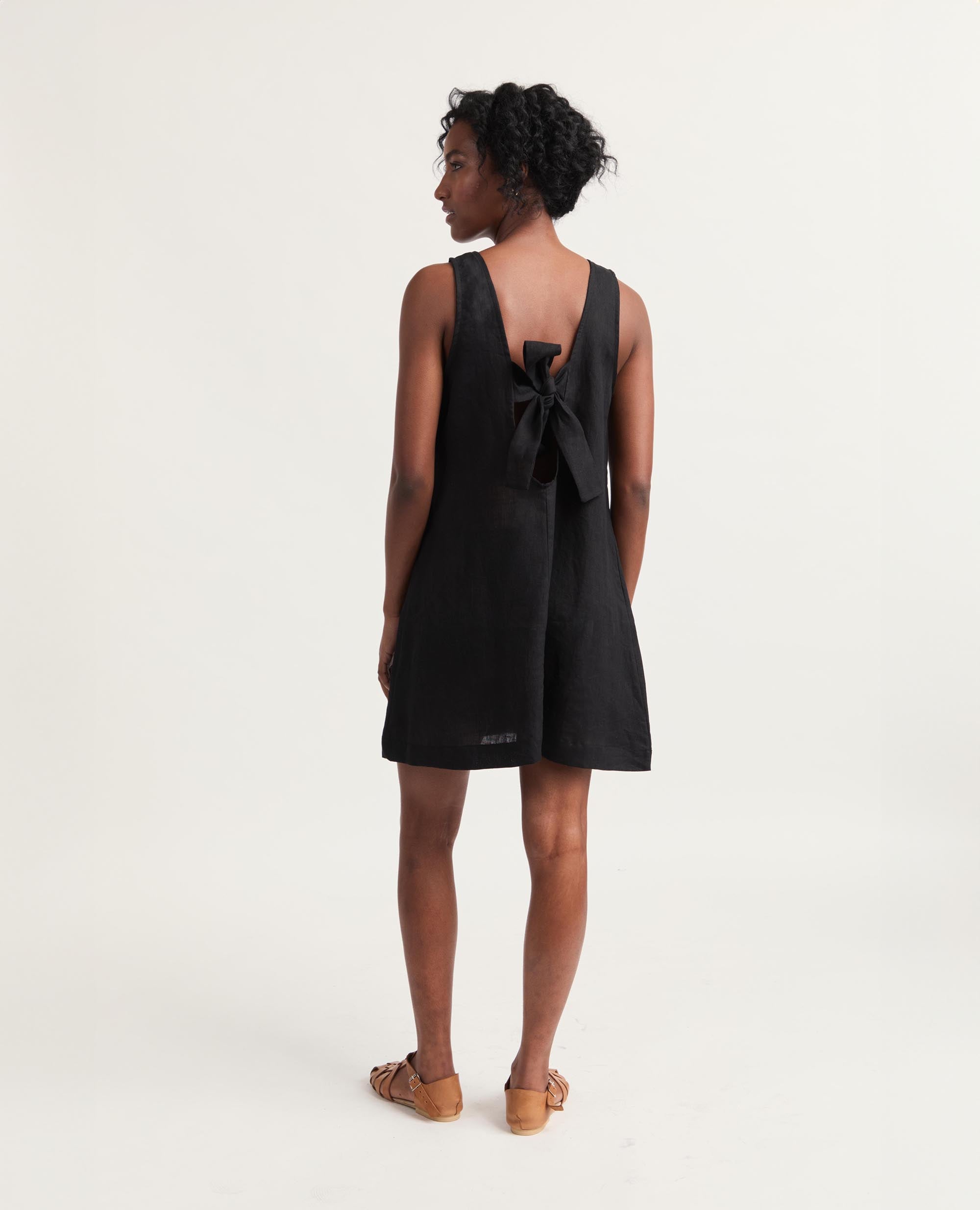Mini | Sleeveless Open Back A-Line Dress | Black