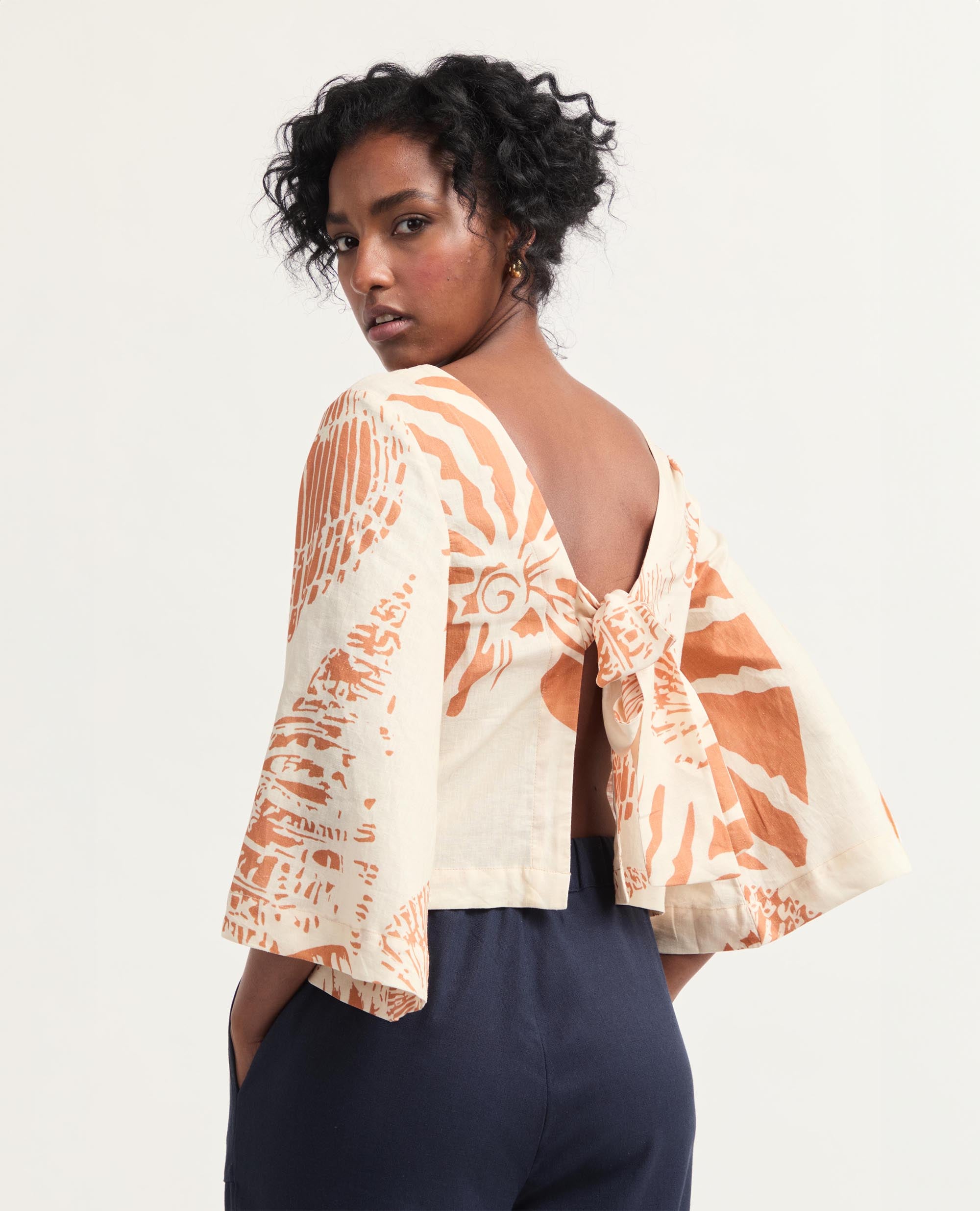 Dione | Open Back Blouse | Ivory & Saffron