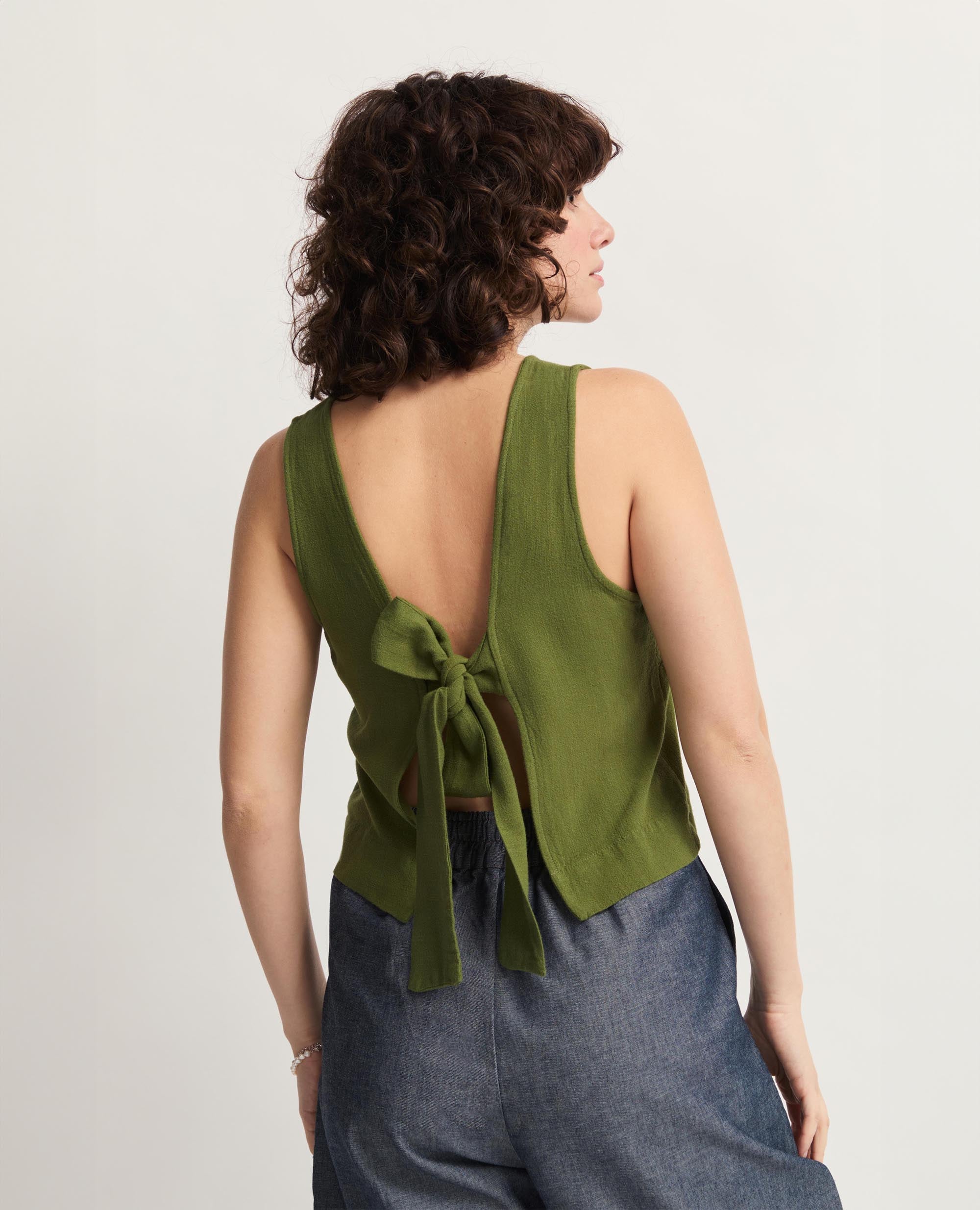 Didi | Sleeveless Open Back Tank Blouse | Moss Green