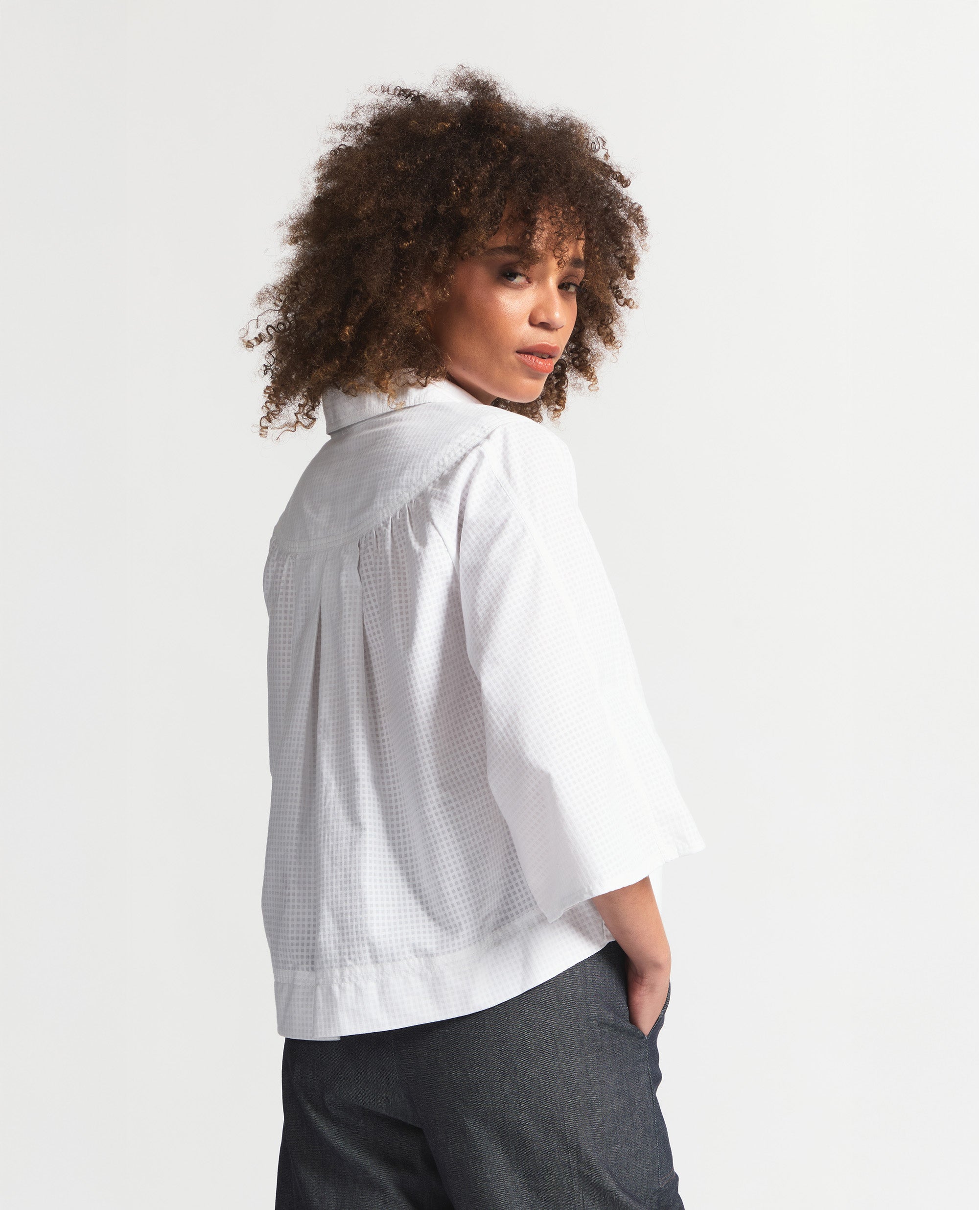 Alva | Three-Quarter Blouse | White Check