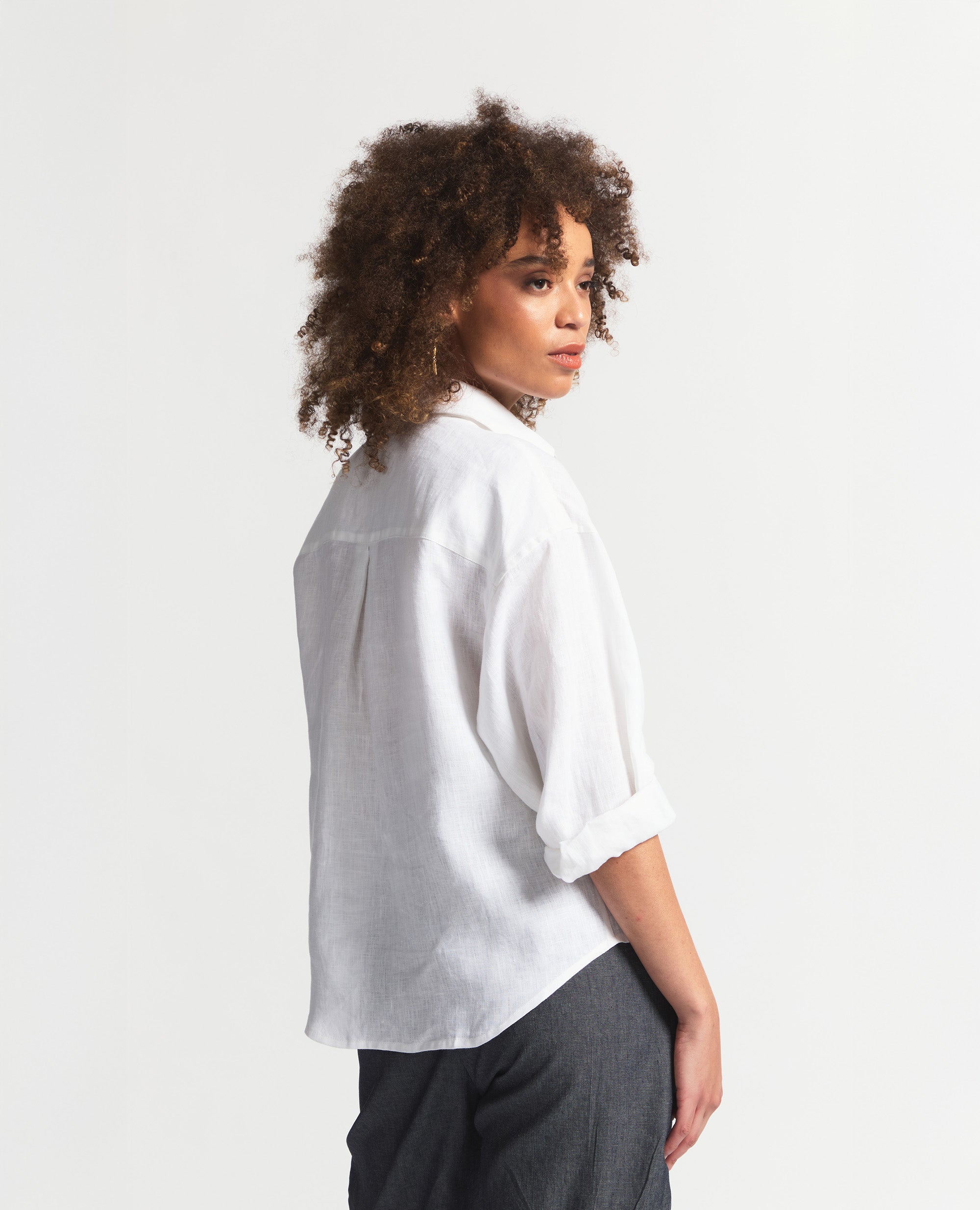 Angle Top | Loose Fit Button Up Blouse | White