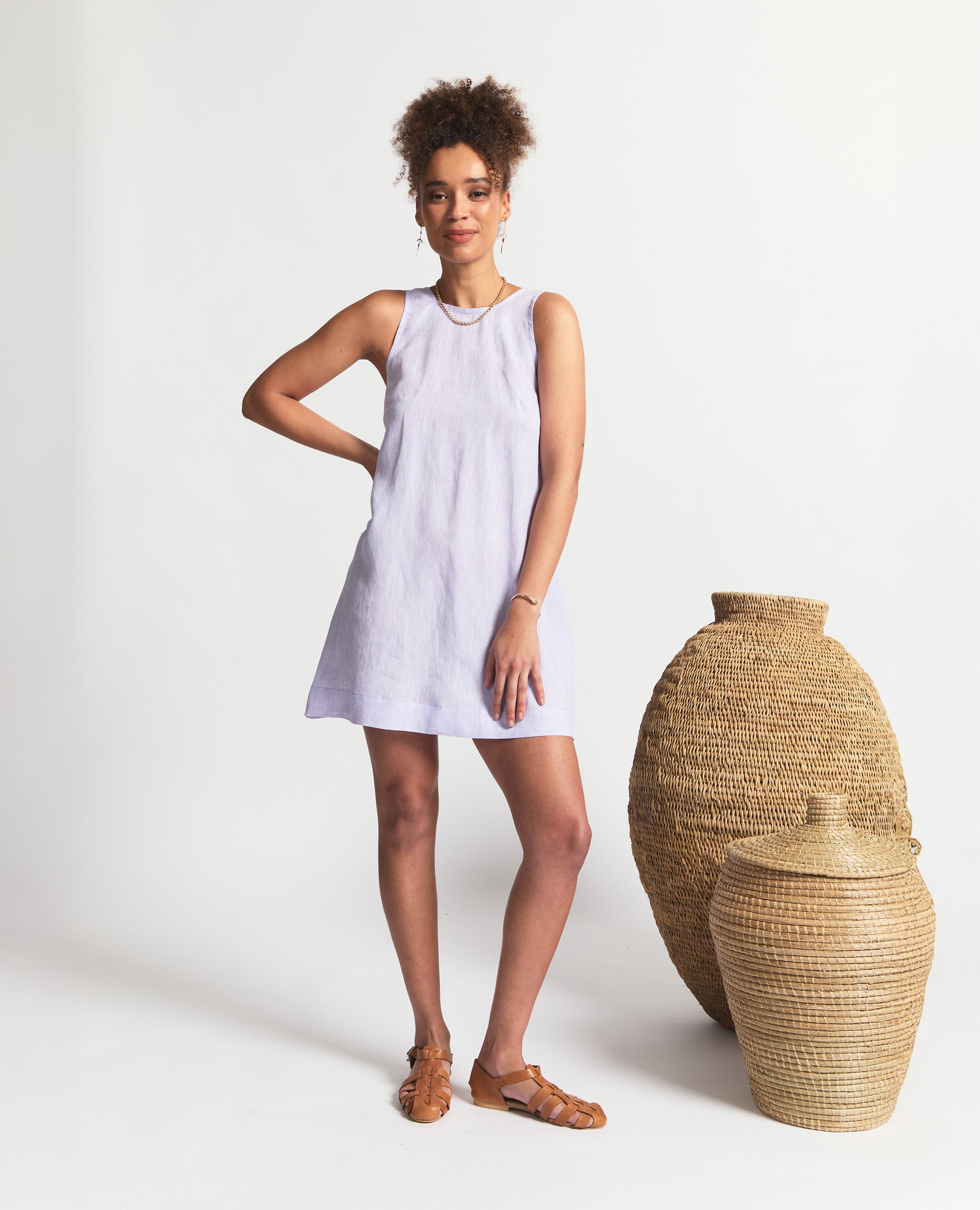Mini | Sleeveless Open Back A-Line Dress | Lilac