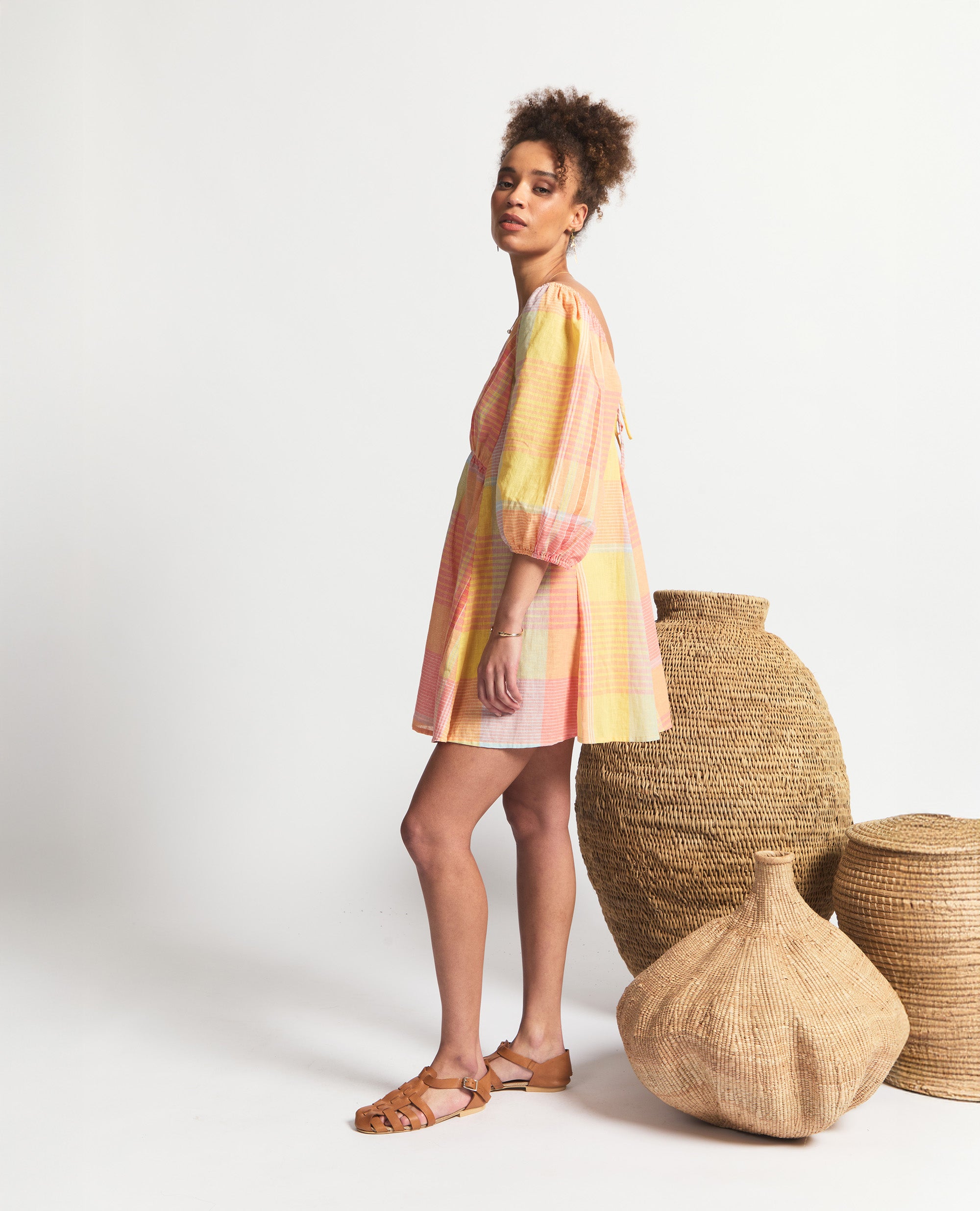 Maisie | Flared A-Line | Tangerine Check