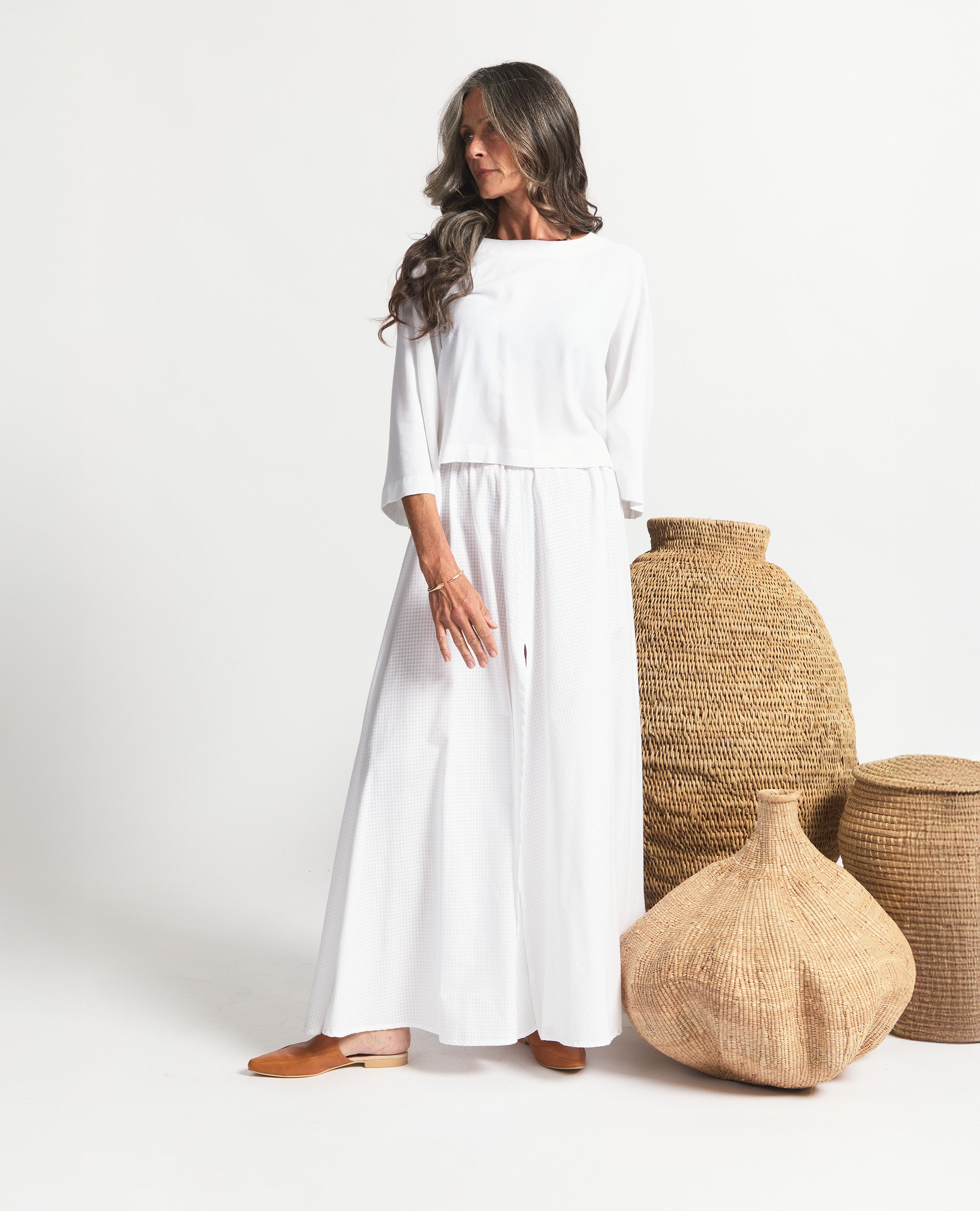 Maxi | Skirt With Slits | White Check