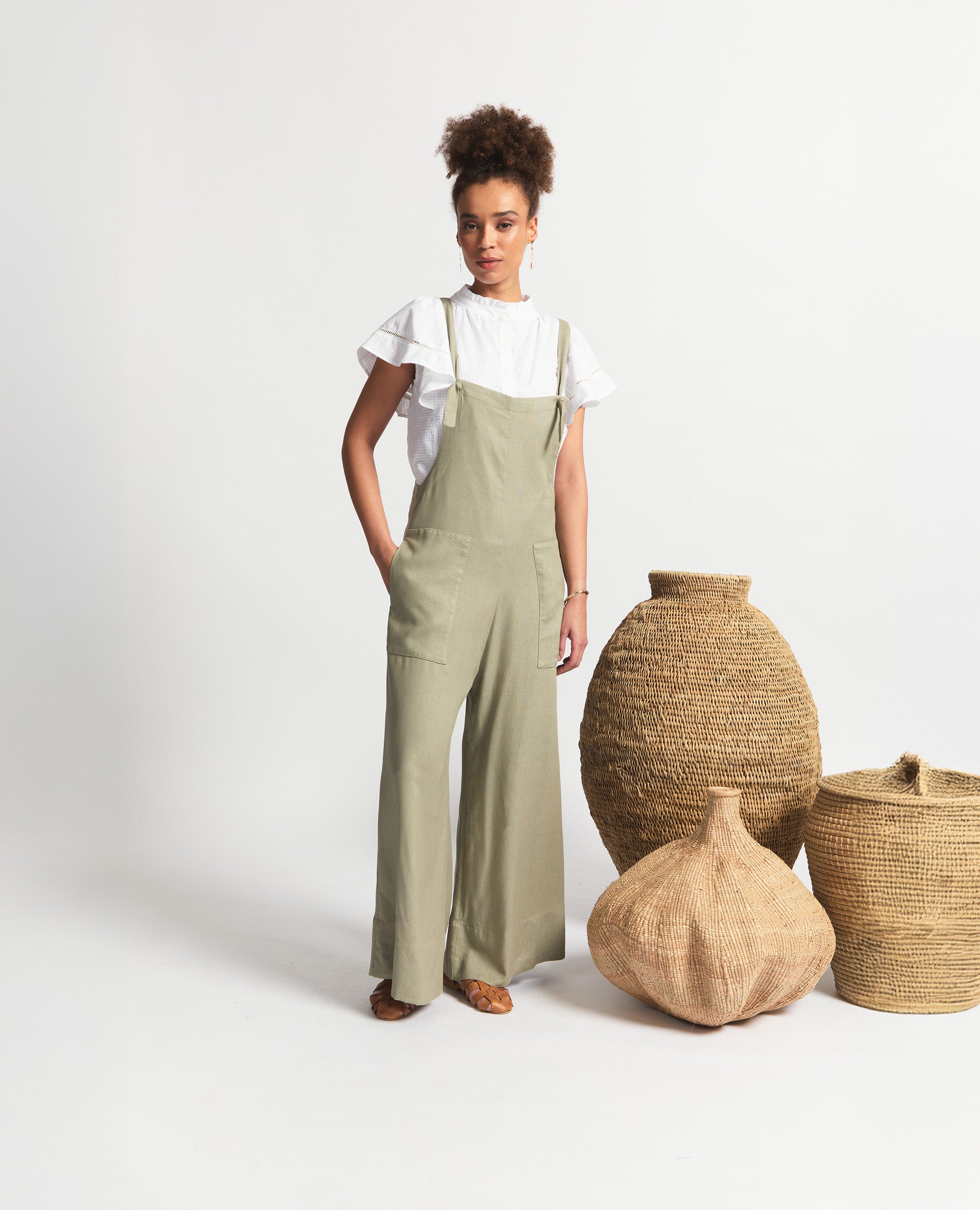 Nomi | Wide Leg Dungaree | Khaki