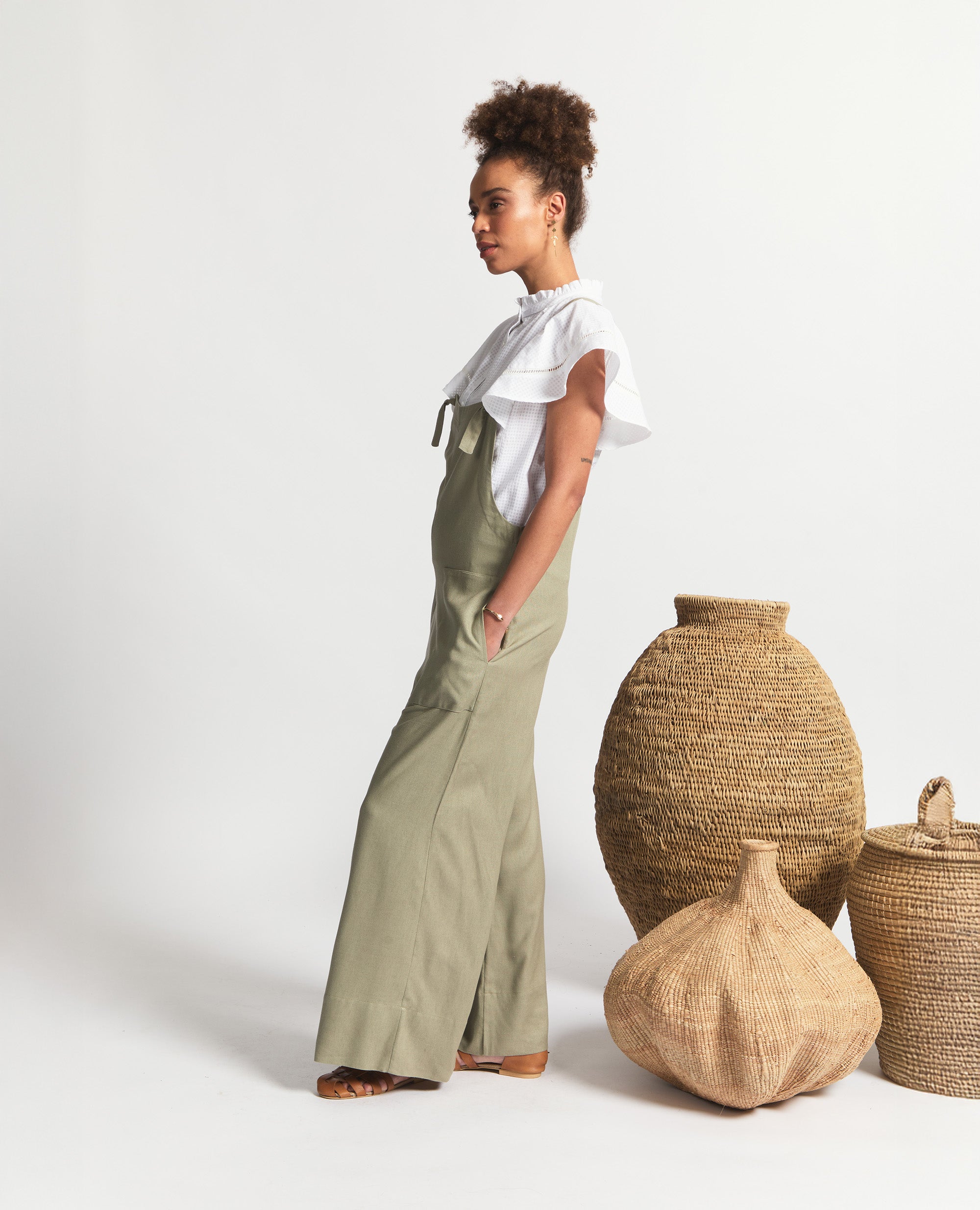 Nomi | Wide Leg Dungaree | Khaki