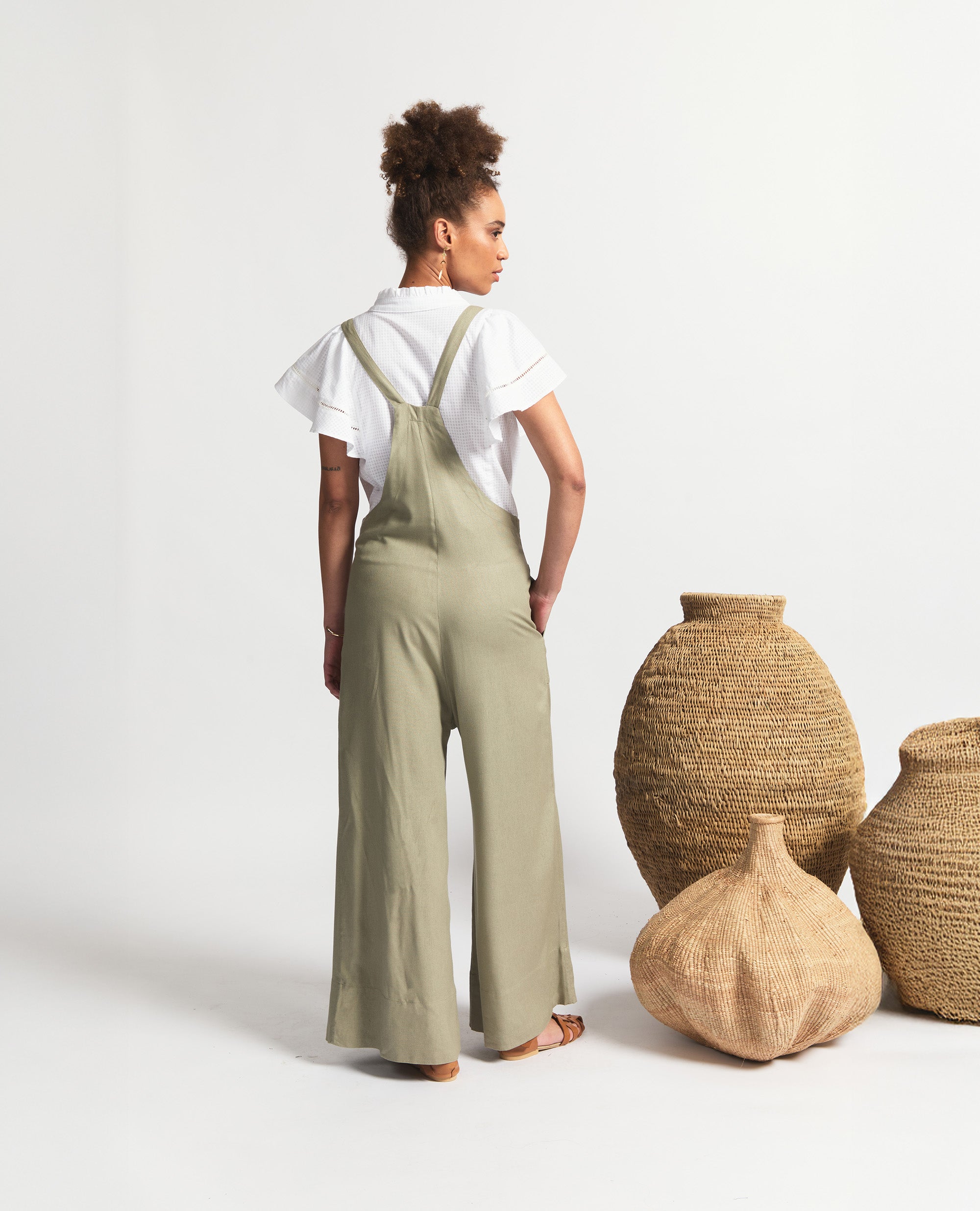 Nomi | Wide Leg Dungaree | Khaki