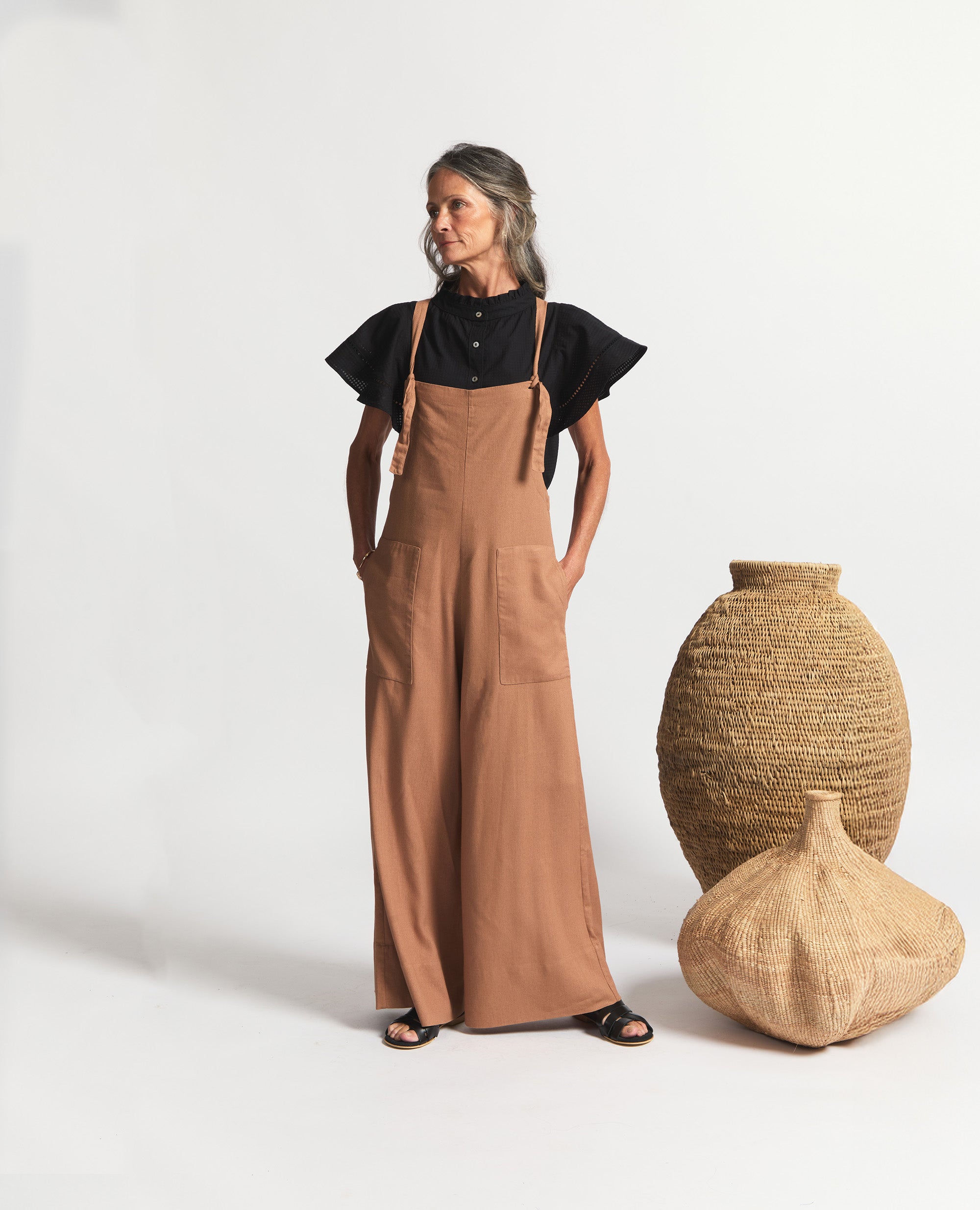Nomi | Wide Leg Dungaree | Brick