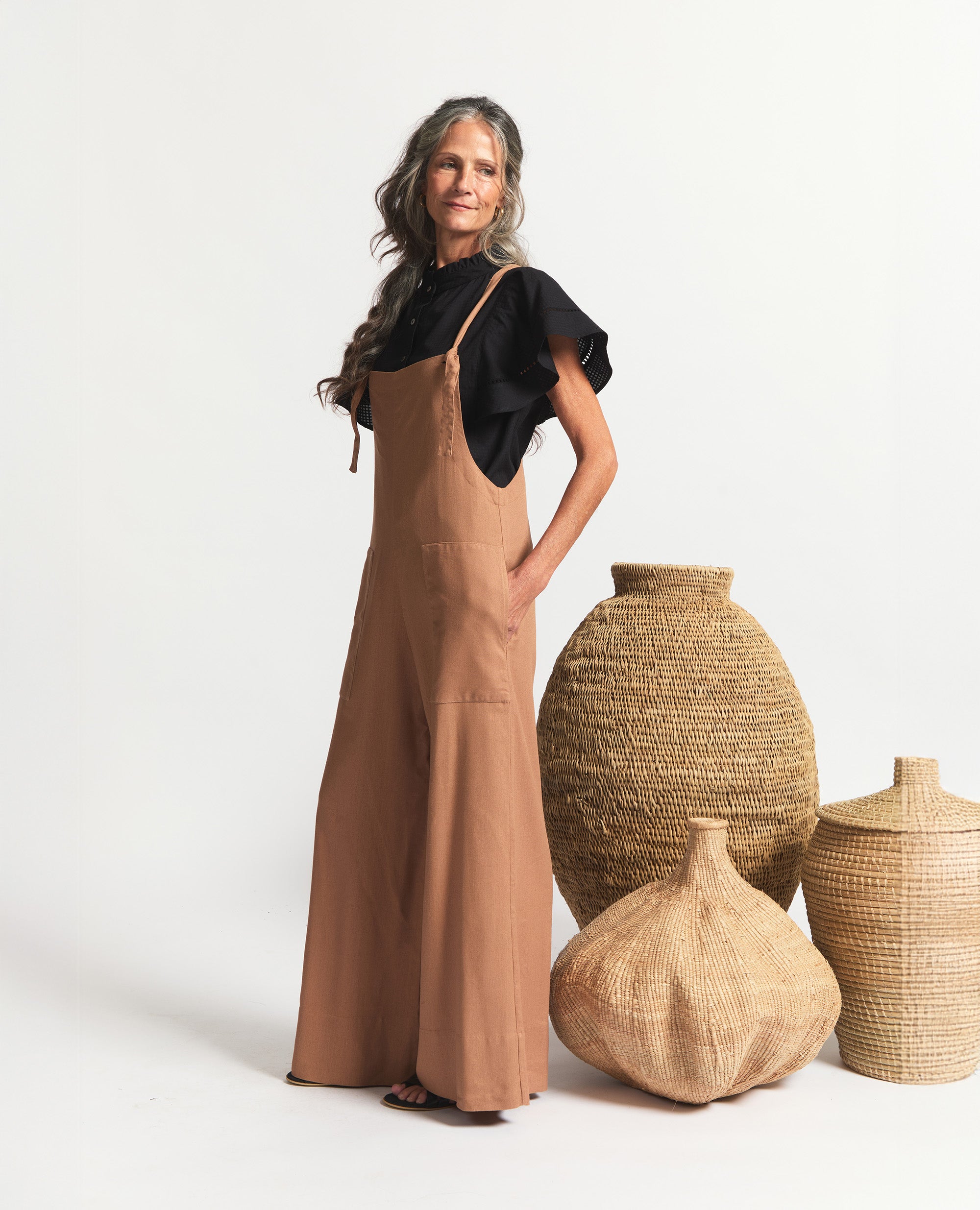Nomi | Wide Leg Dungaree | Brick