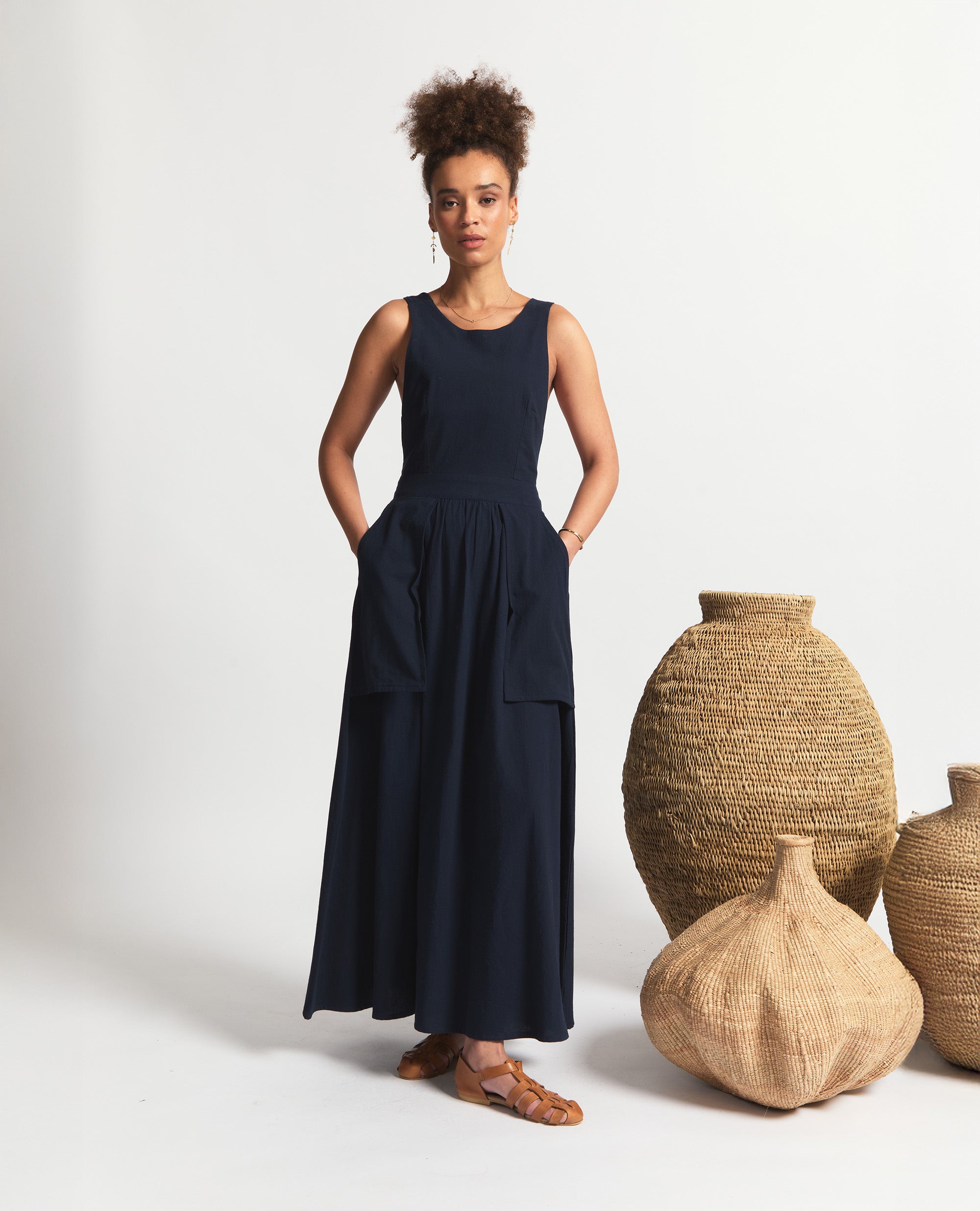 Sebastine | Three Way Tie Maxi Dress | Navy Ink