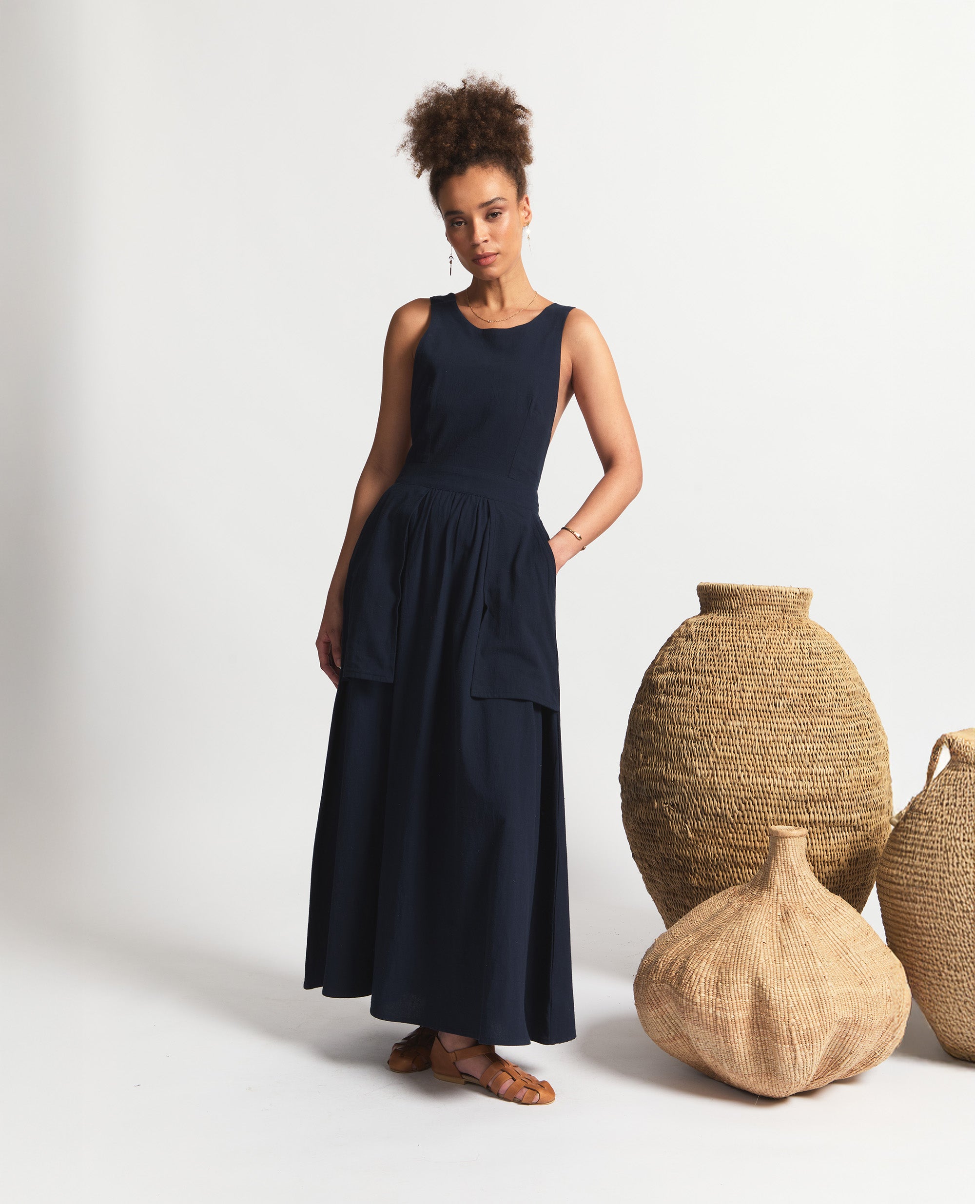 Sebastine | Three Way Tie Maxi Dress | Navy Ink
