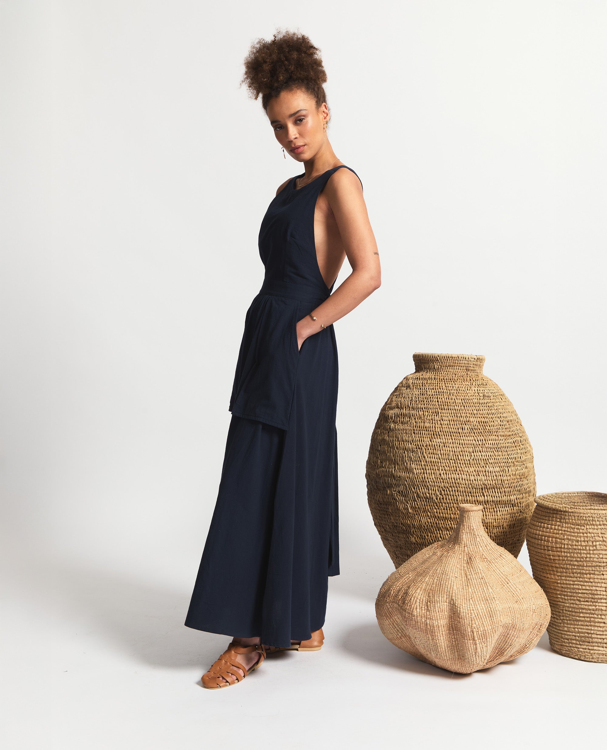 Sebastine | Three Way Tie Maxi Dress | Navy Ink