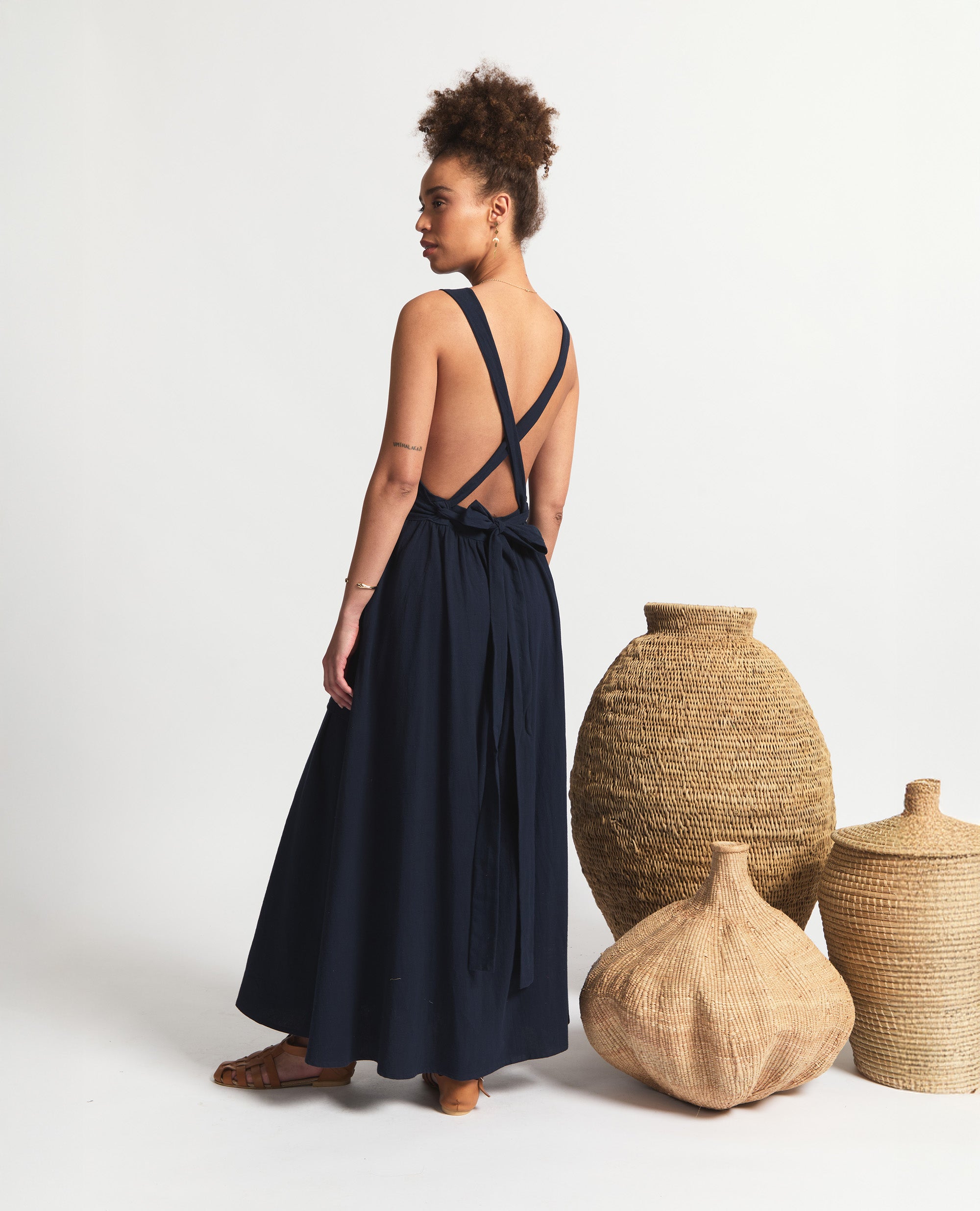 Sebastine | Three Way Tie Maxi Dress | Navy Ink