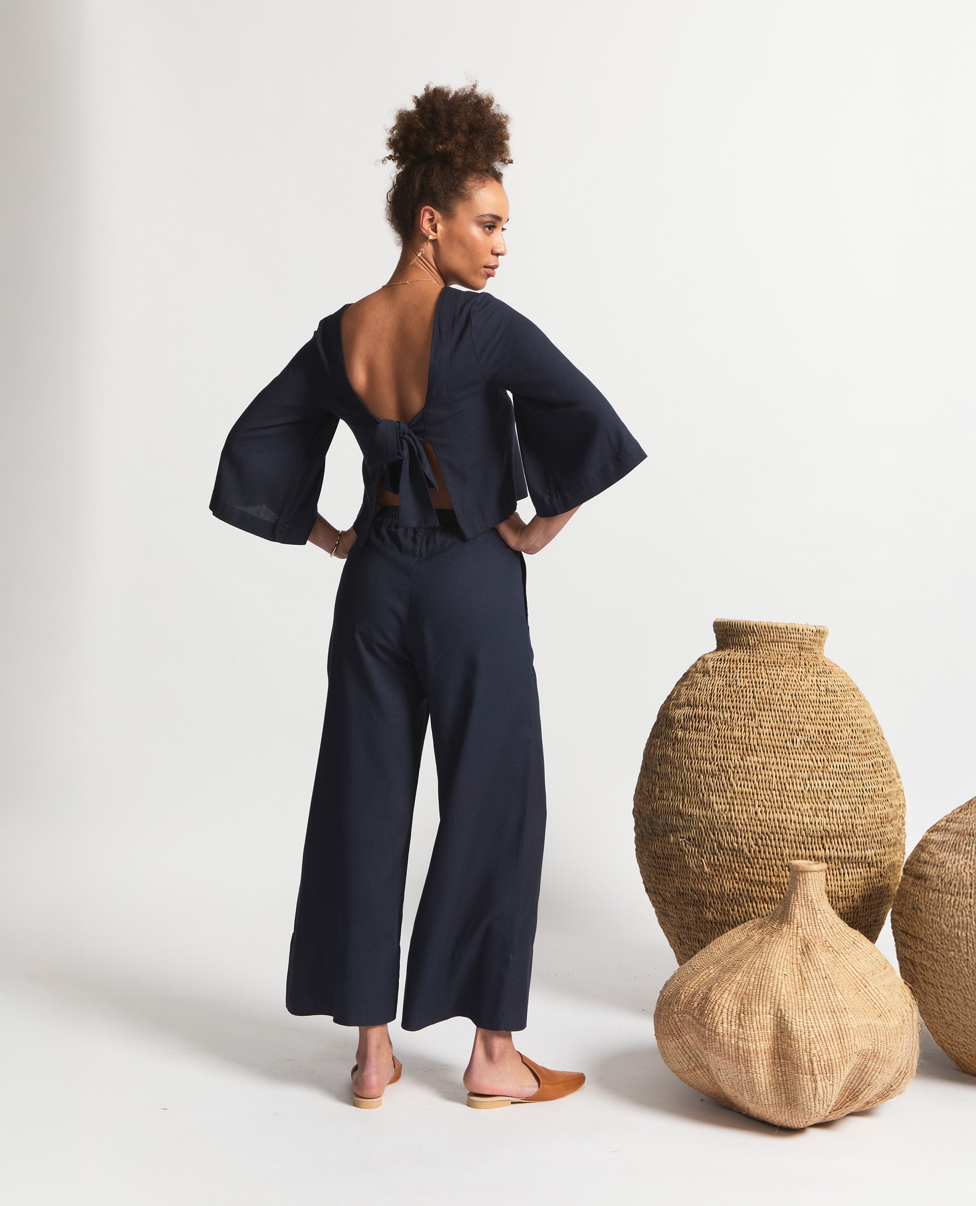Oshun Pants | Relaxed Fit Wide Length Pants | Navy