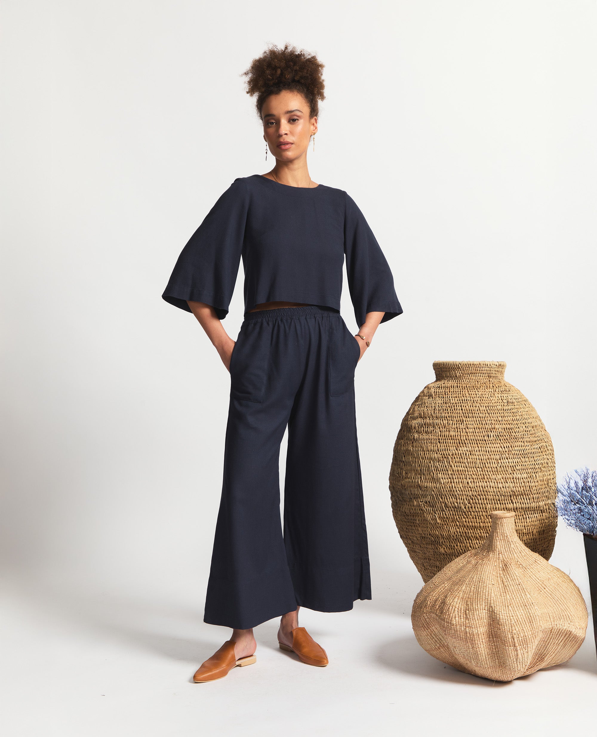 Oshun Pants | Relaxed Fit Wide Length Pants | Navy