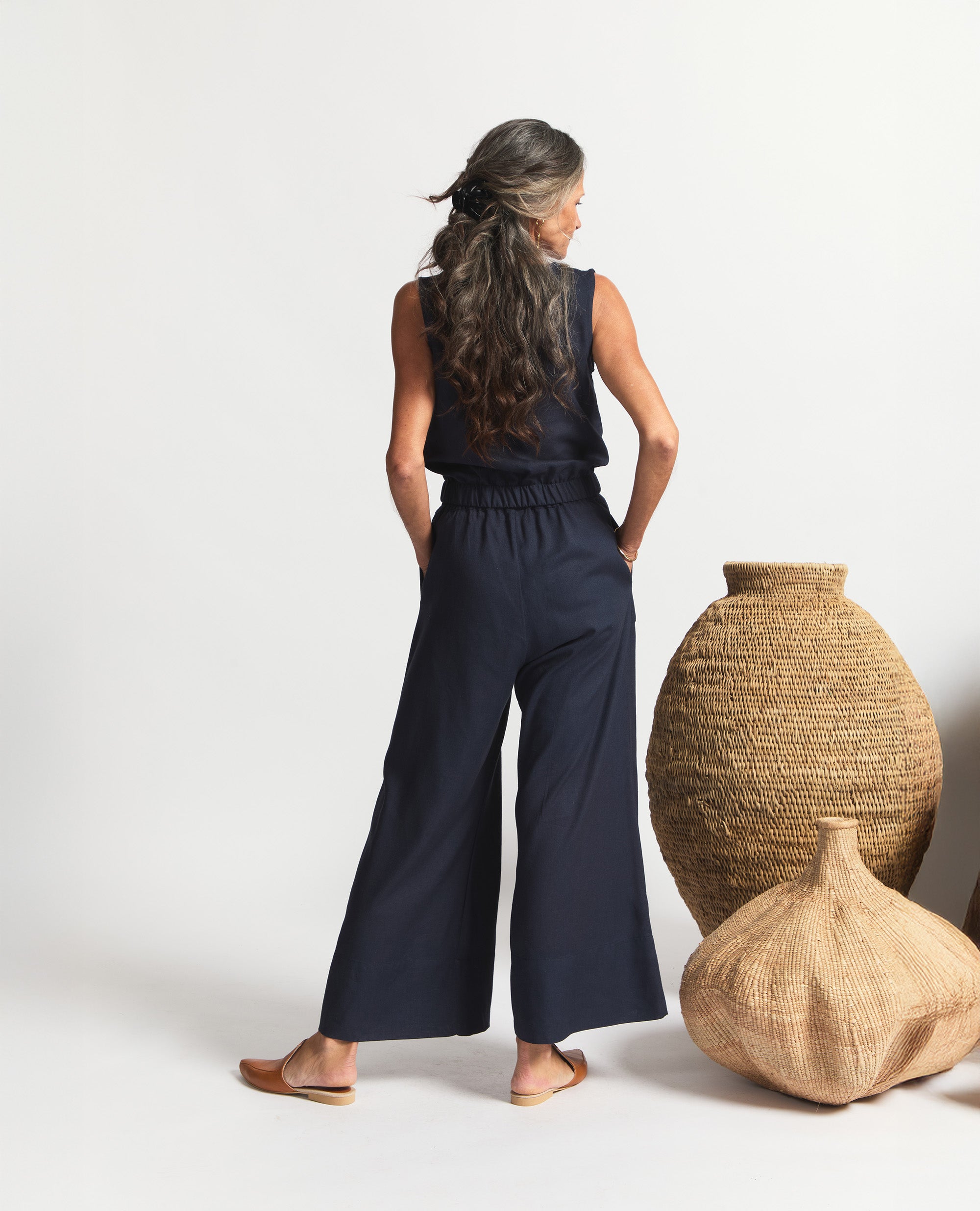 Oshun Pants | Relaxed Fit Wide Length Pants | Navy