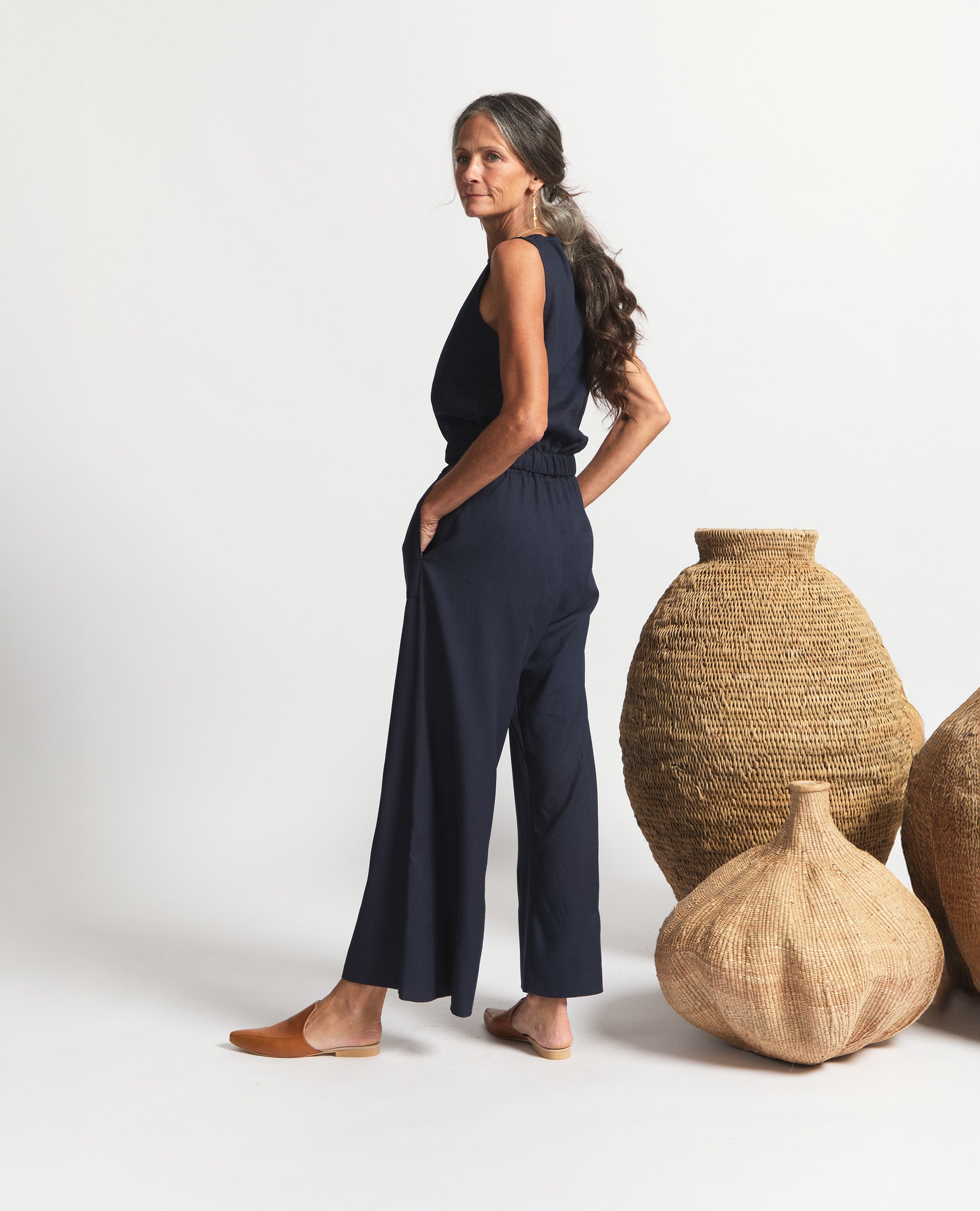 Oshun Pants | Relaxed Fit Wide Length Pants | Navy