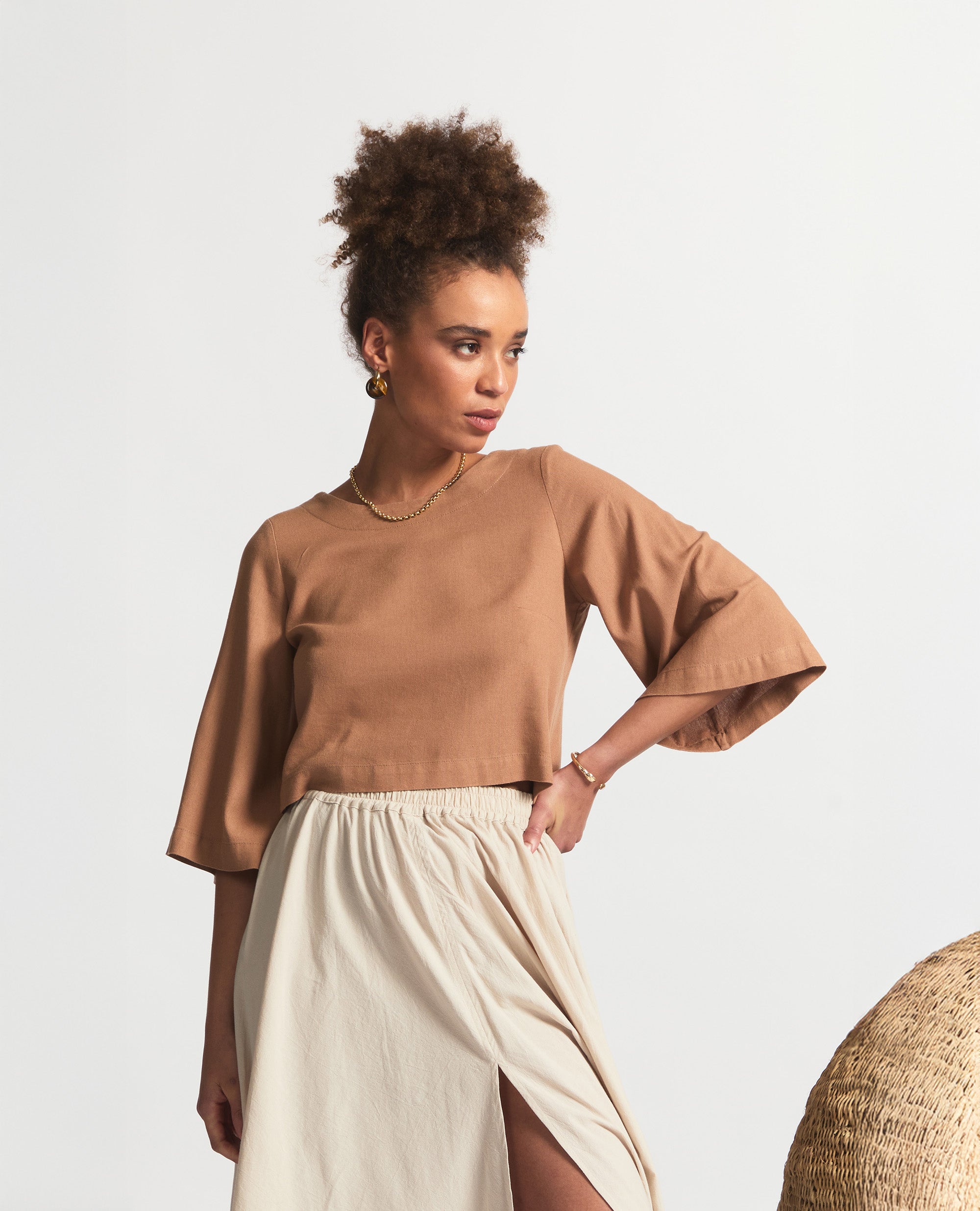 Dione | Three Quarter Flare Sleeve | Brick