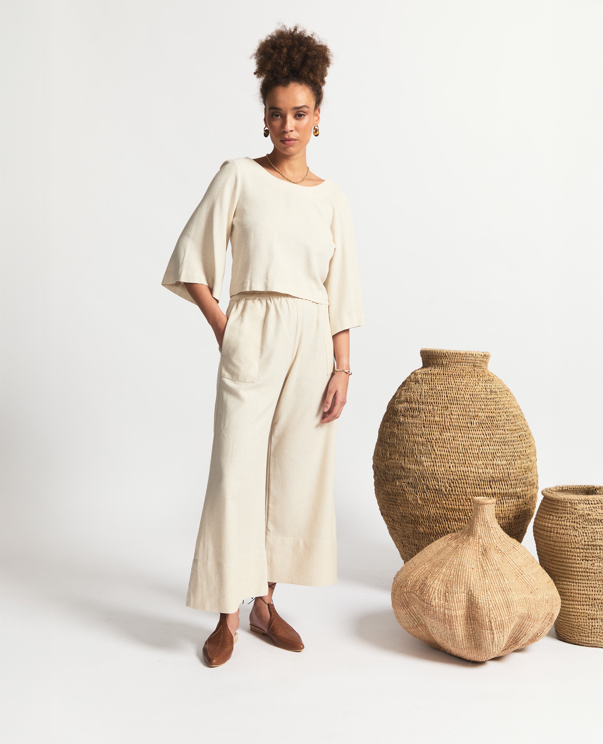 Oshun Pants | Relaxed Fit Wide Length Pants | Natural