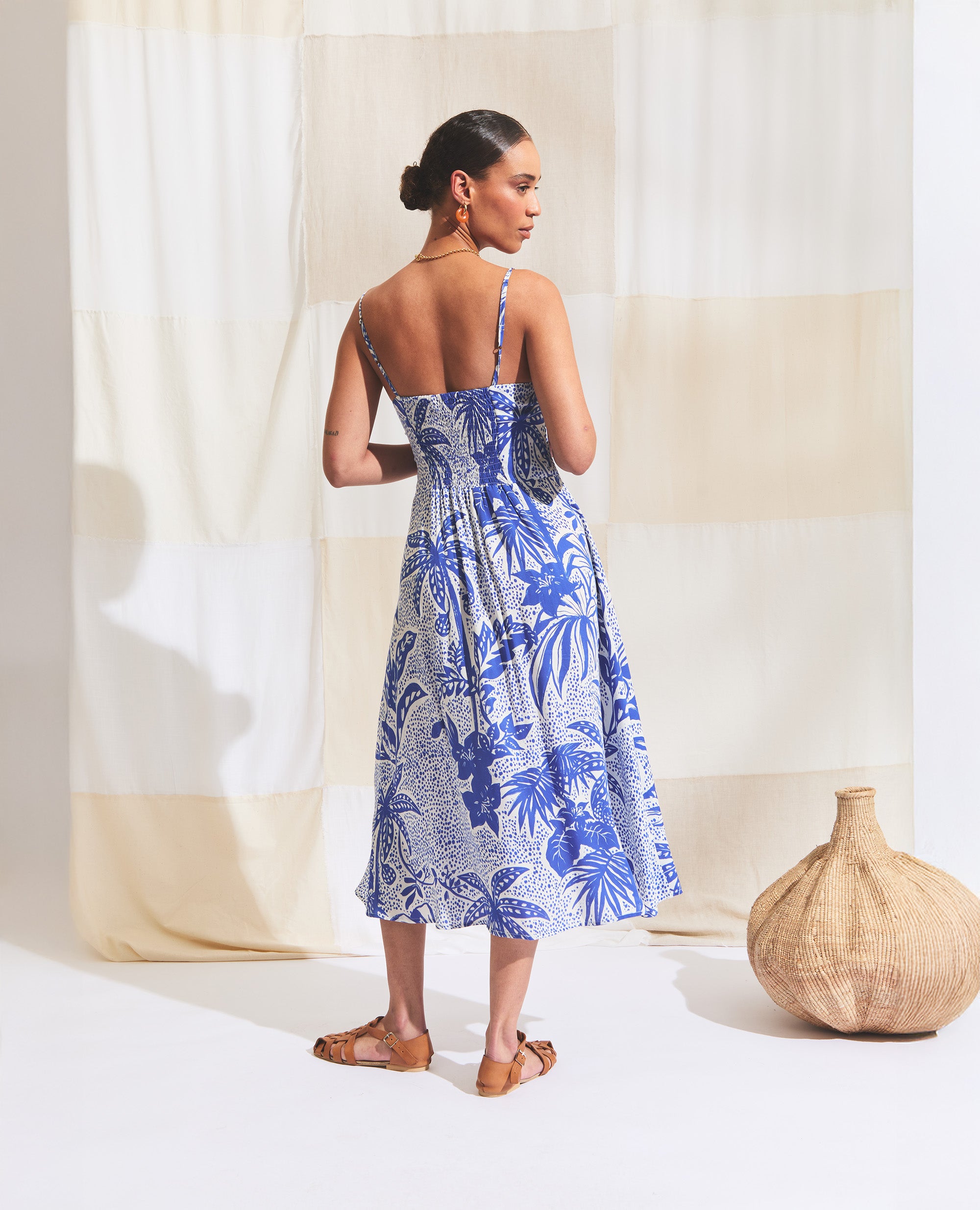 Ione | A-Line Dress | Cobalt & Ecru Jungle