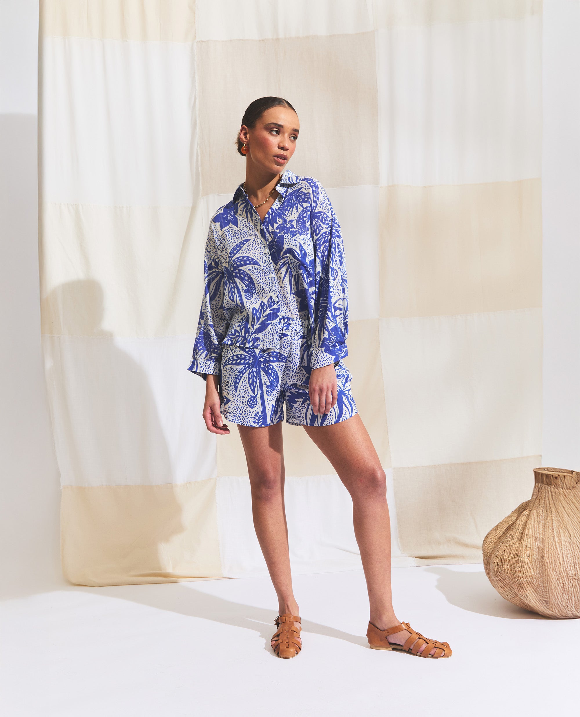 Vida | Relaxed Short | Cobalt & Ecru Jungle