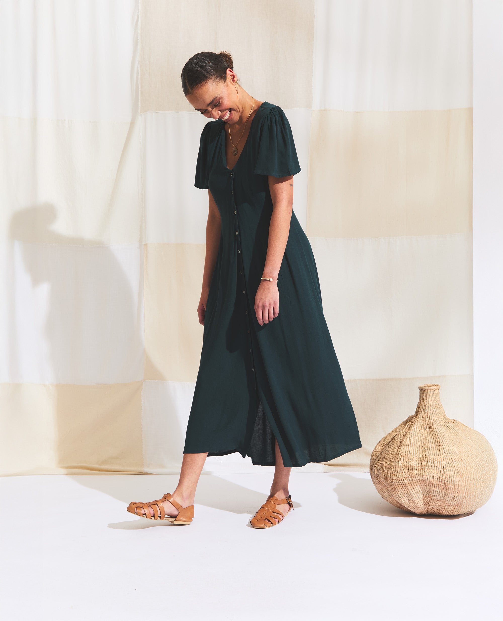 Zorya | Flutter Sleeve Dress | Emerald Green
