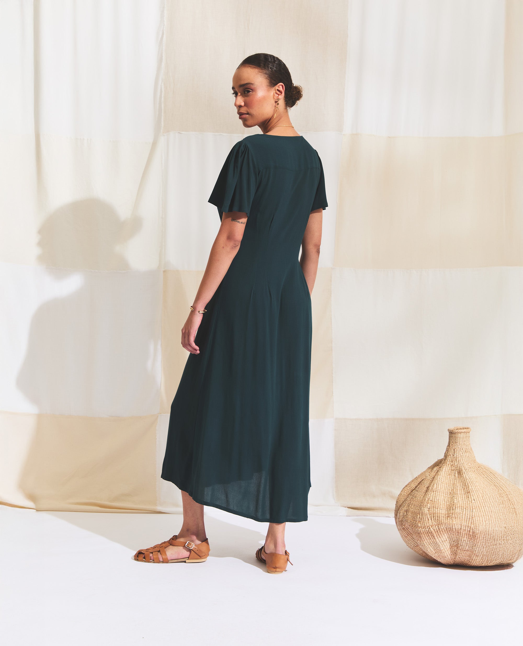 Zorya | Flutter Sleeve Dress | Emerald Green