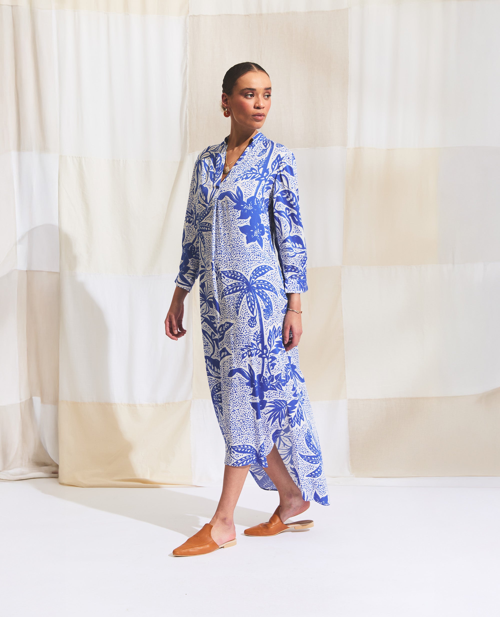 Zanzi | Relaxed Dress | Cobalt & Ecru Jungle