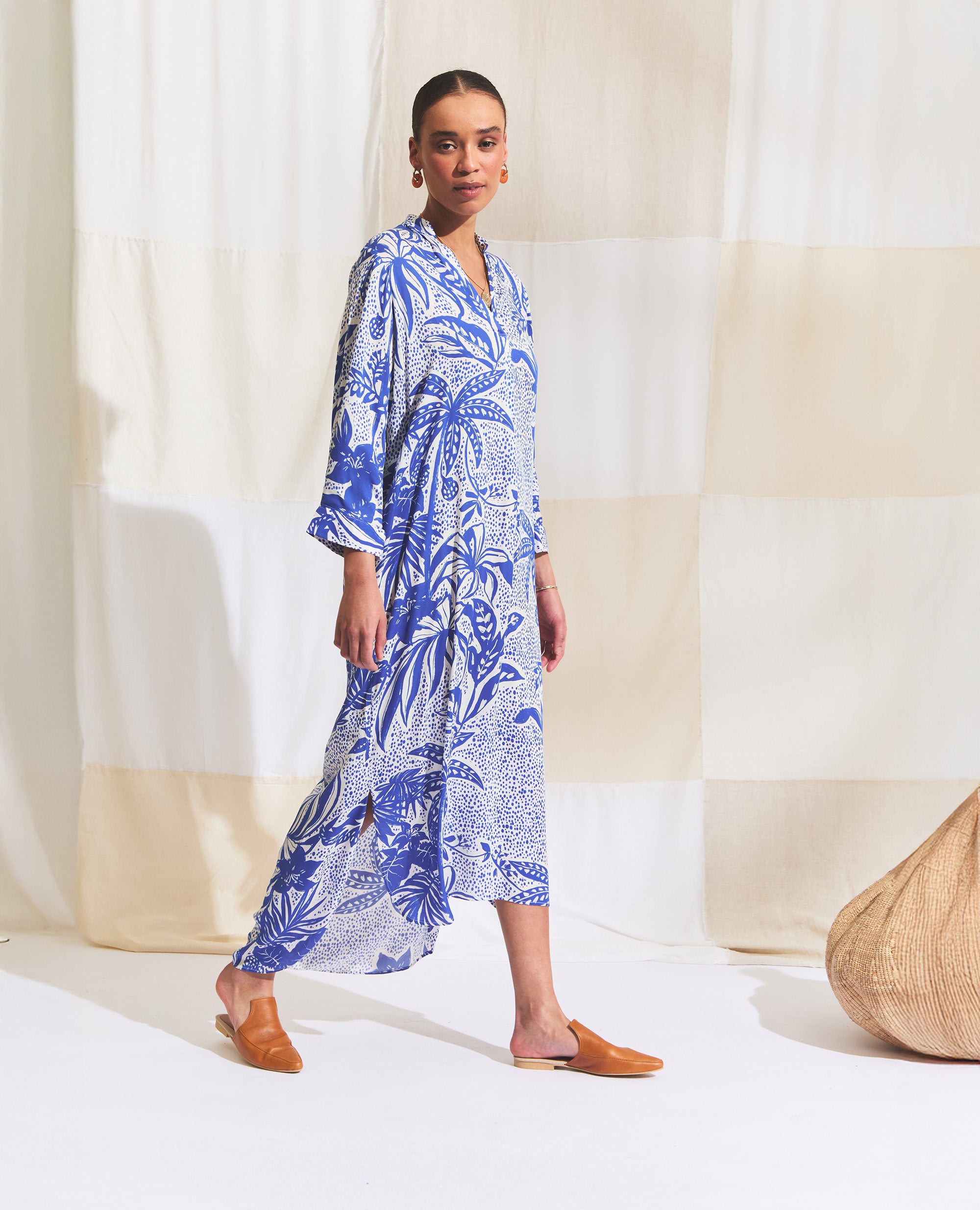 Zanzi | Relaxed Dress | Cobalt & Ecru Jungle