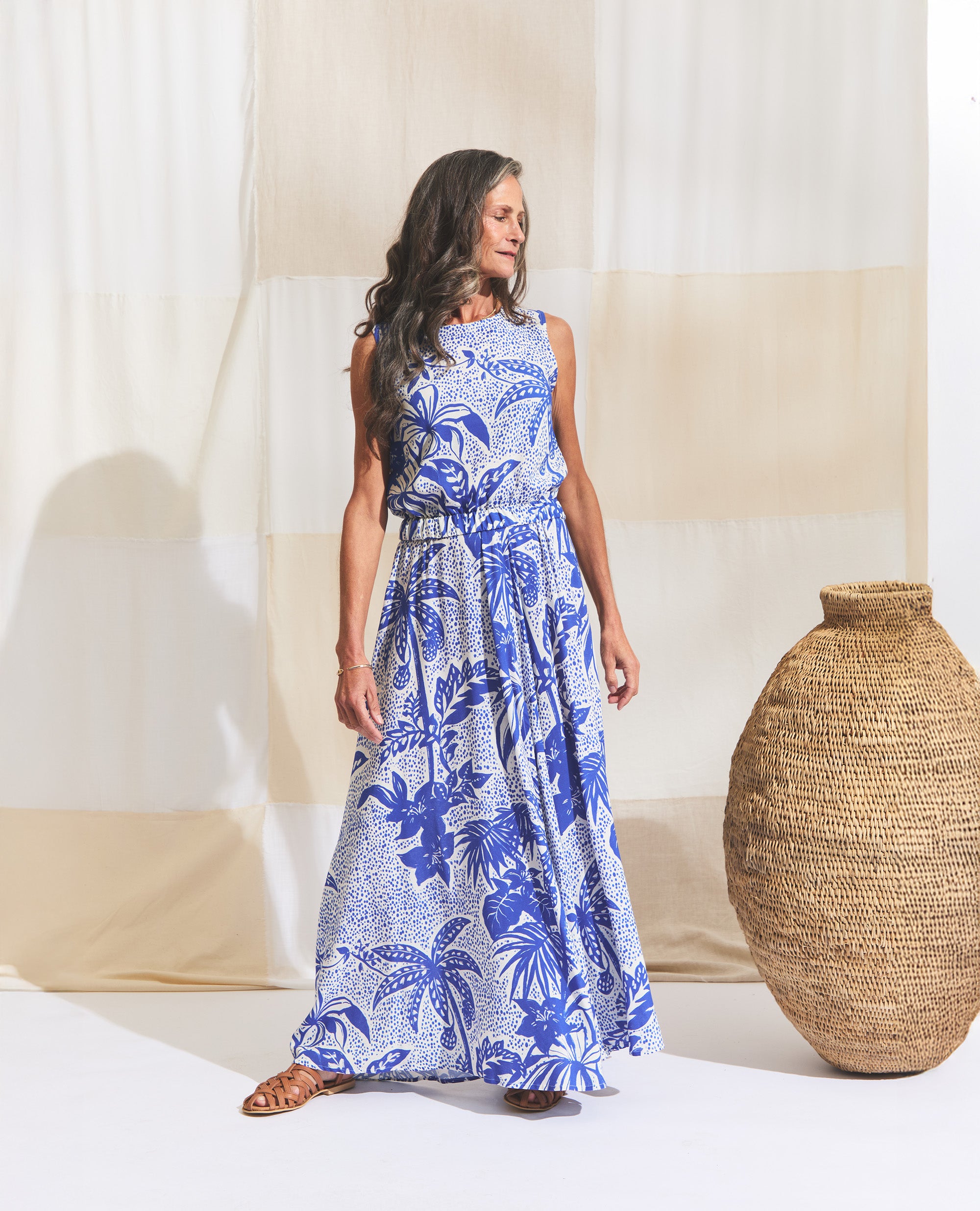 Maxi | Skirt With Slits | Cobalt & Ecru Jungle