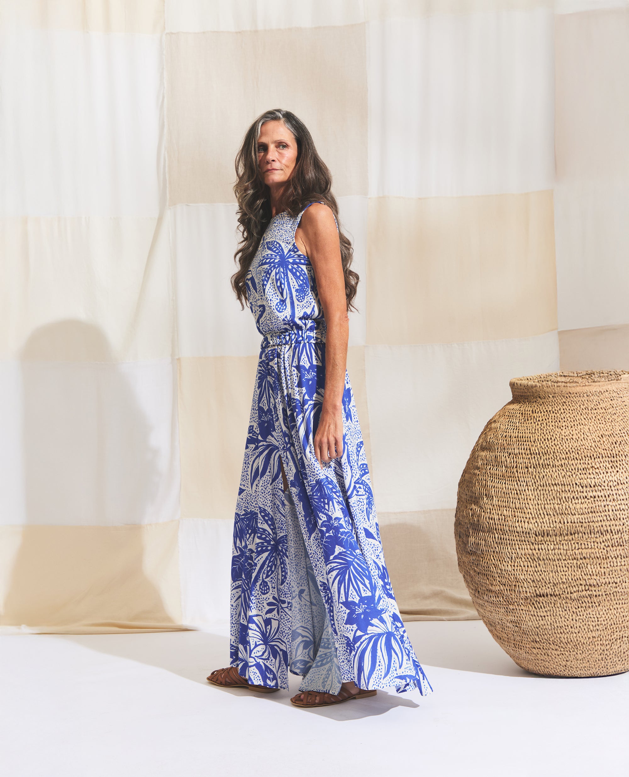 Maxi | Skirt With Slits | Cobalt & Ecru Jungle