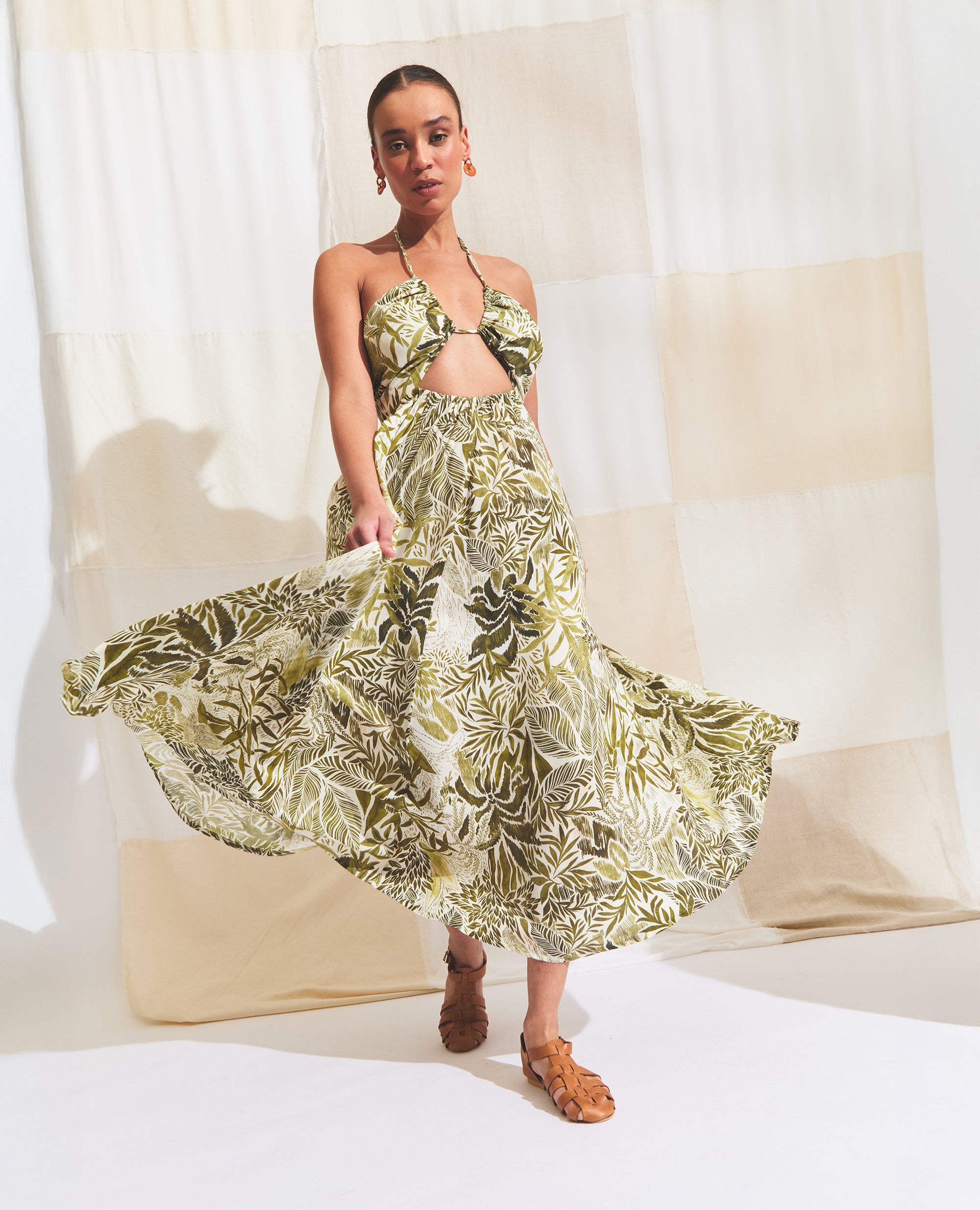 Calypso | Flared Dress | Green Palm