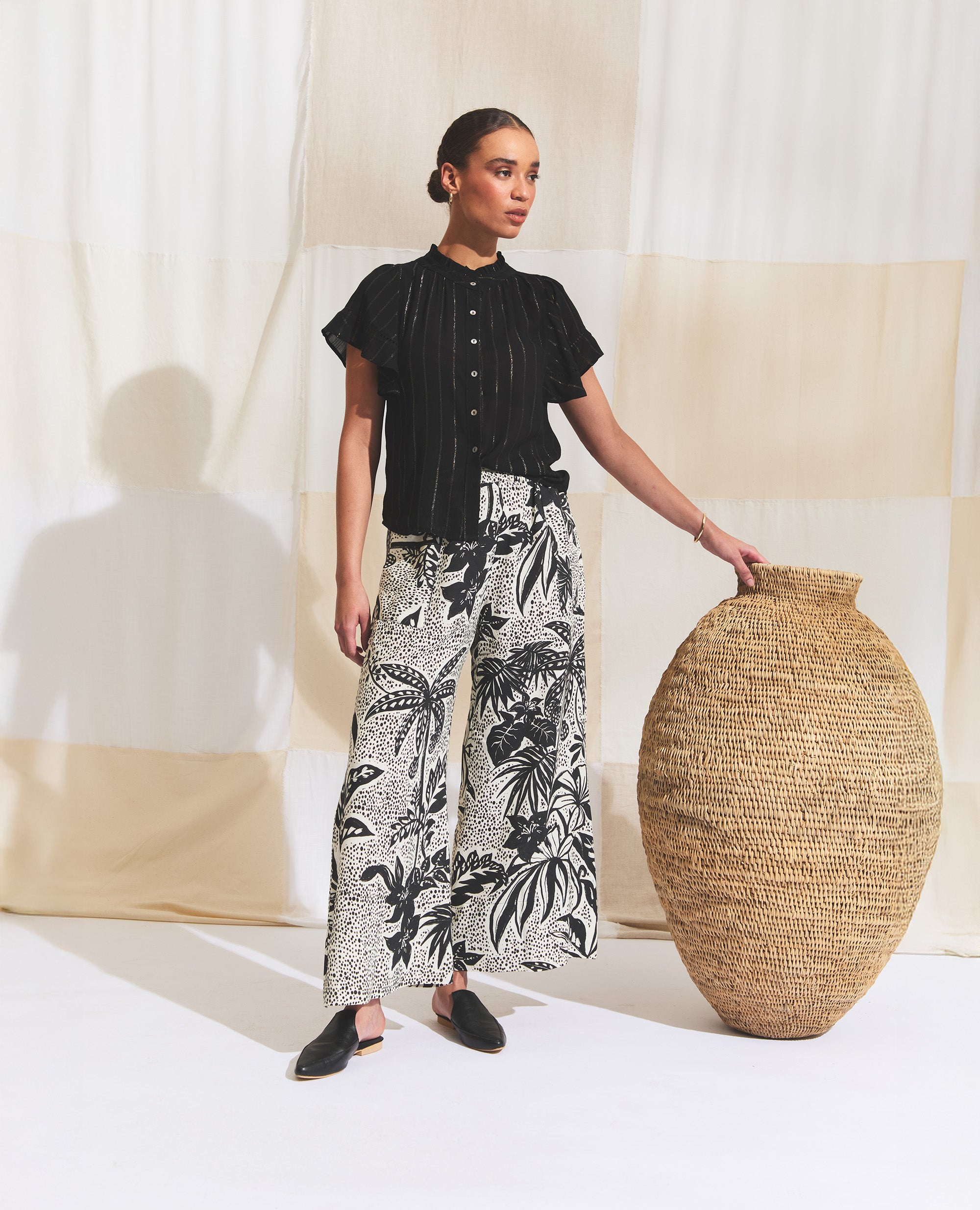 Oshun Pants | Resort | Black & Ecru Jungle