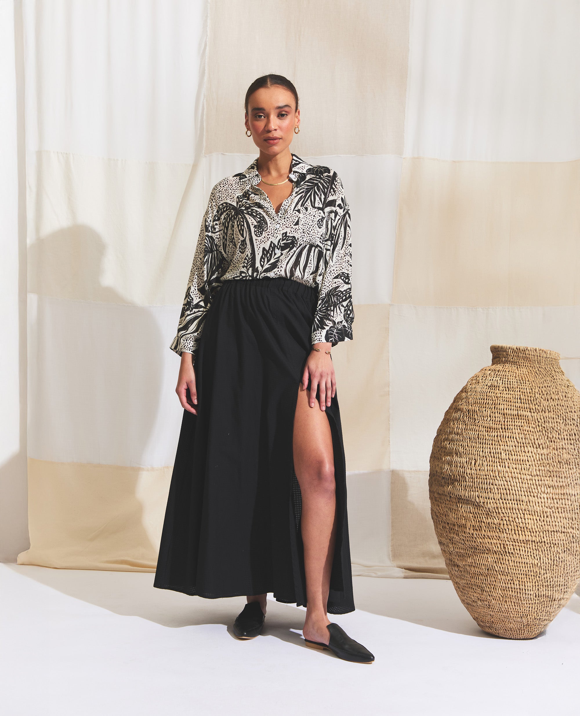 Maxi | Skirt With Slits | Black Check