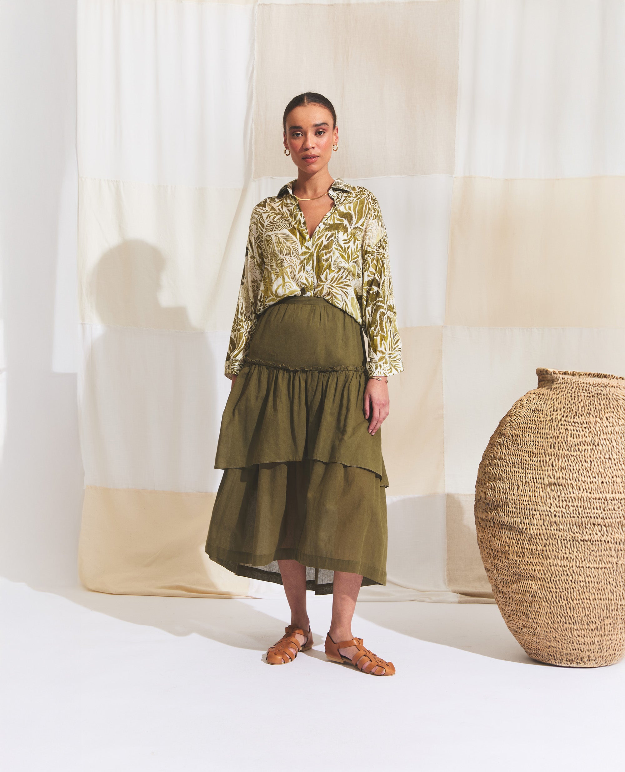 Aya | Tier Maxi Skirt | Olive