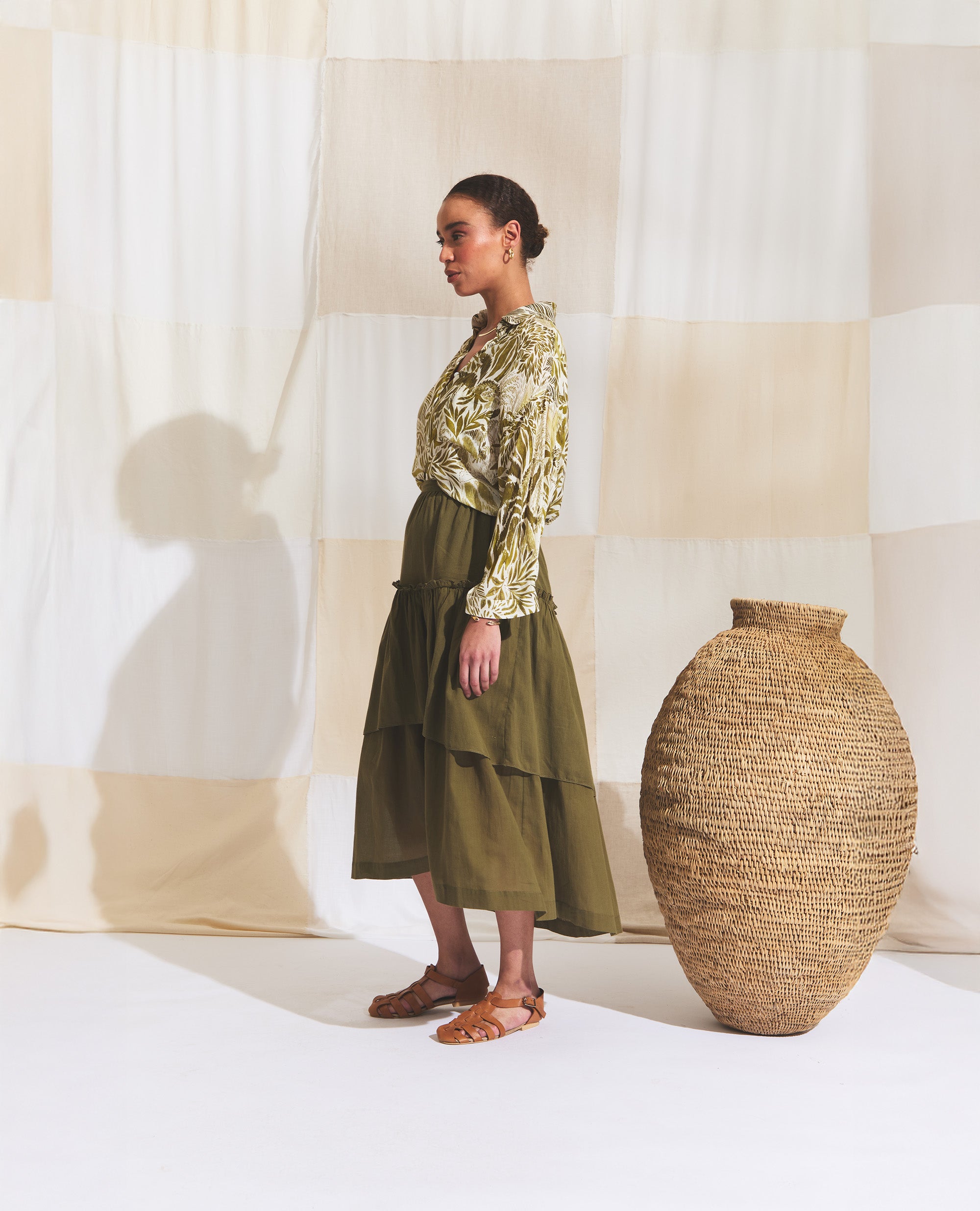 Aya | Tier Maxi Skirt | Olive