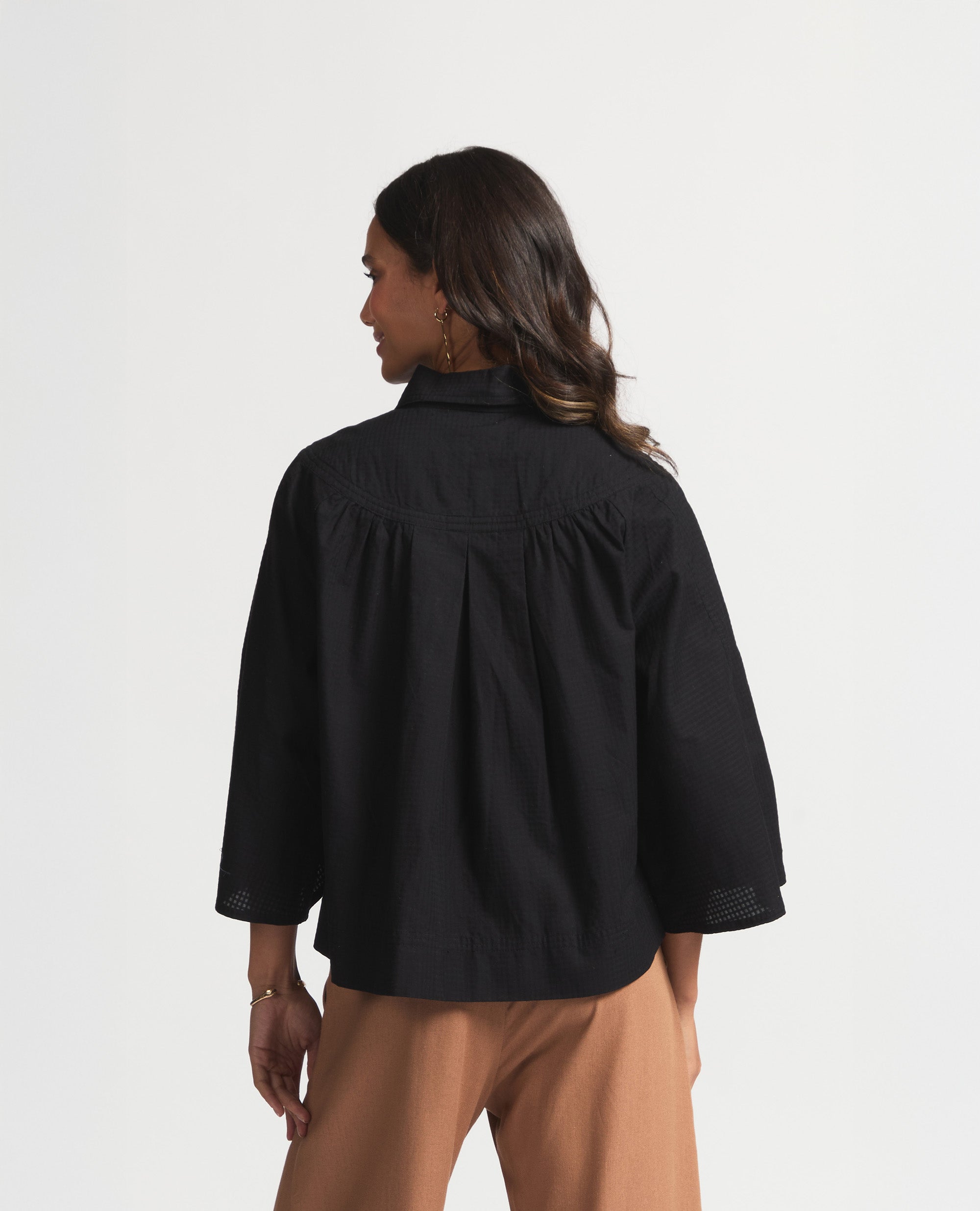 Alva | Three-Quarter Blouse | Black Check