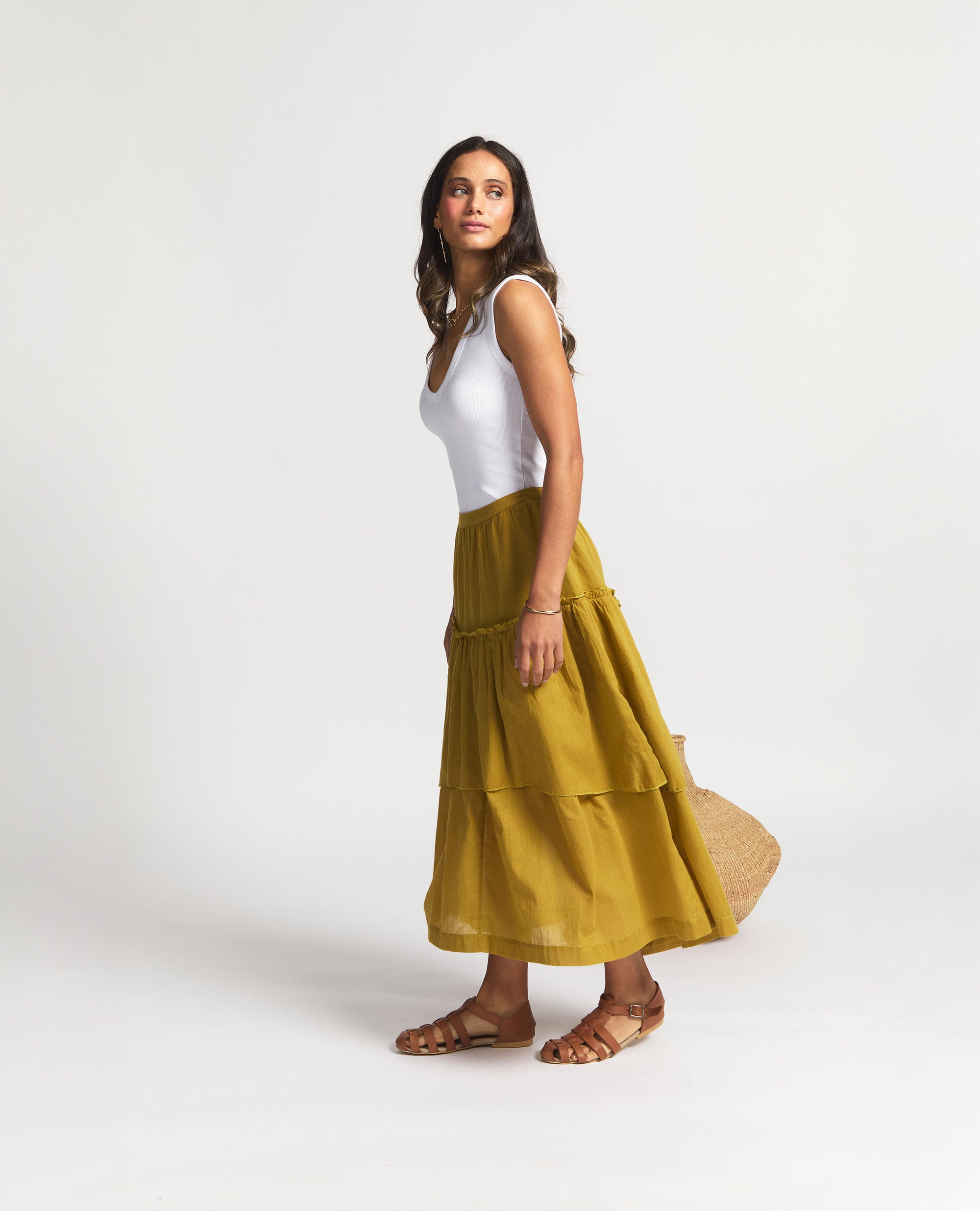 Aya | Tier Maxi Skirt | Mustard