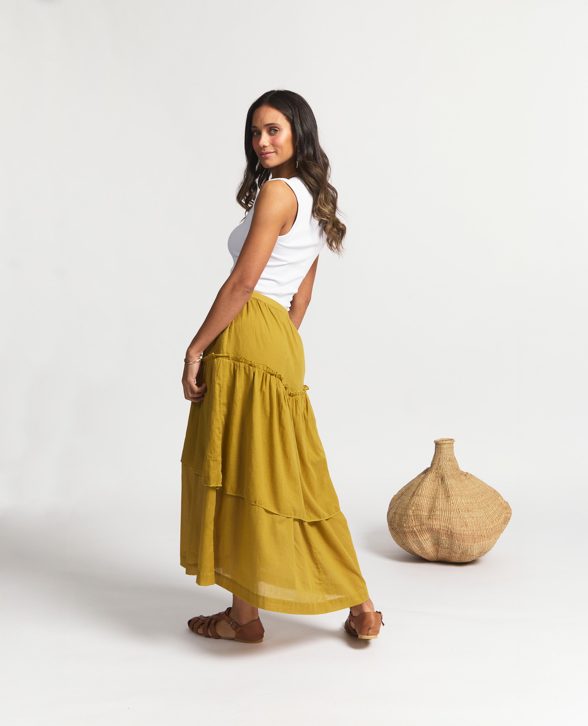 Aya | Tier Maxi Skirt | Mustard