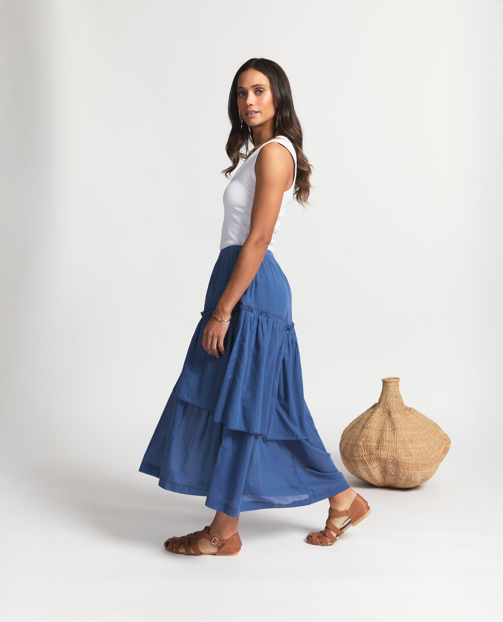 Aya | Tier Maxi Skirt | Blue