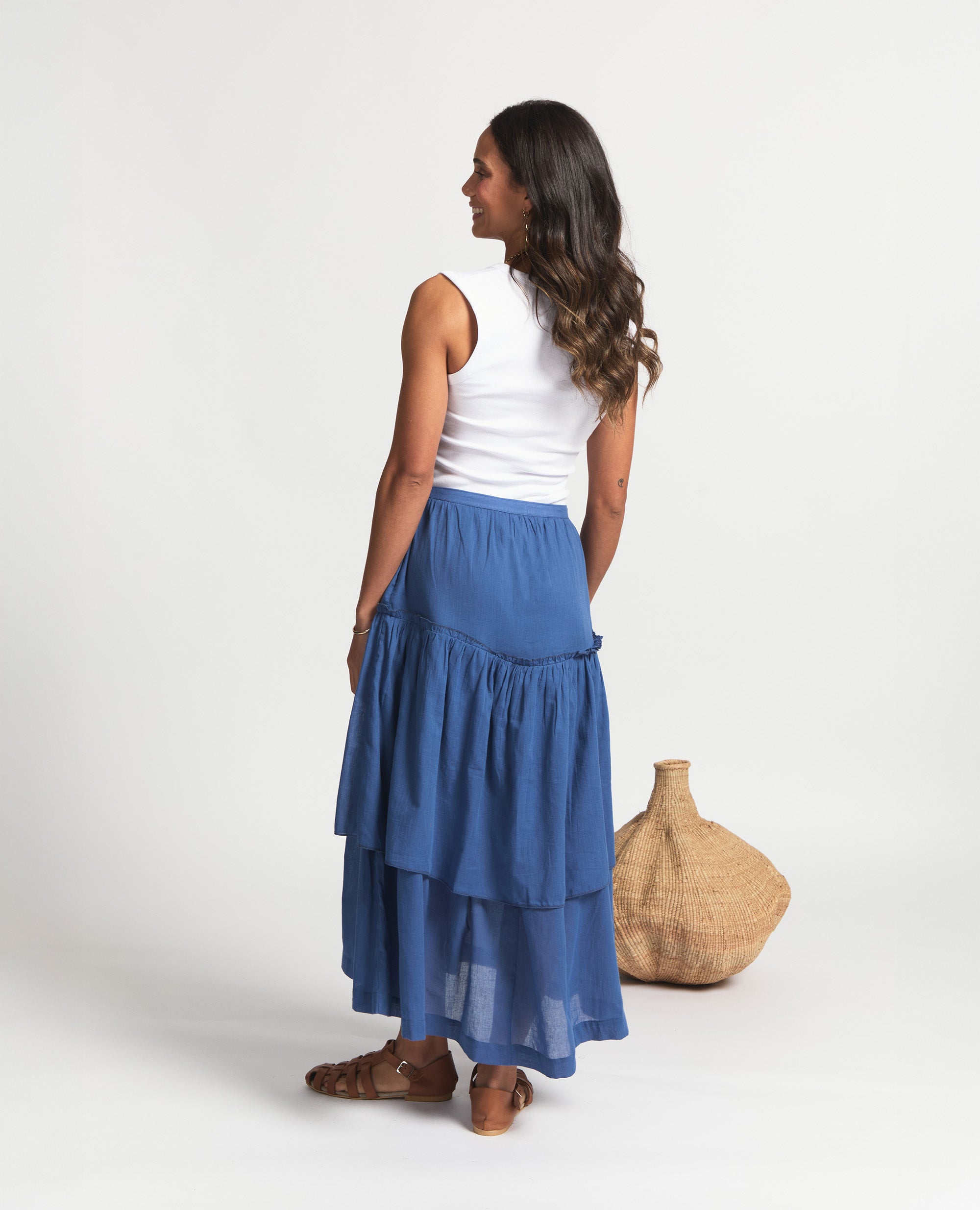 Aya | Tier Maxi Skirt | Blue