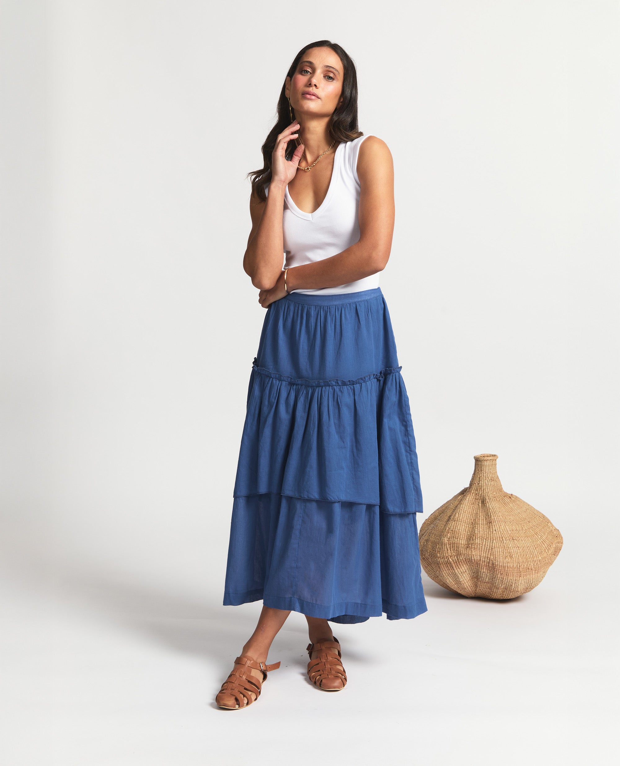 Aya | Tier Maxi Skirt | Blue