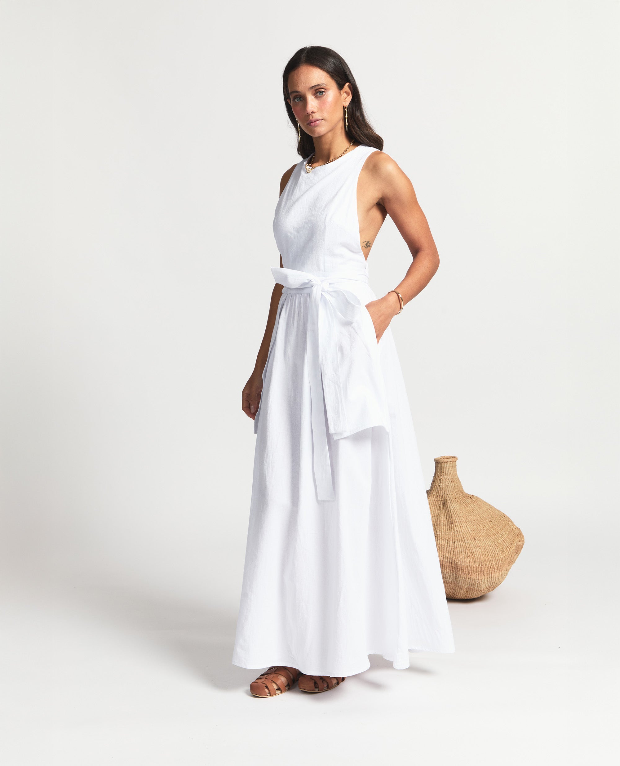 Sebastine | Three Way Tie Maxi Dress | White