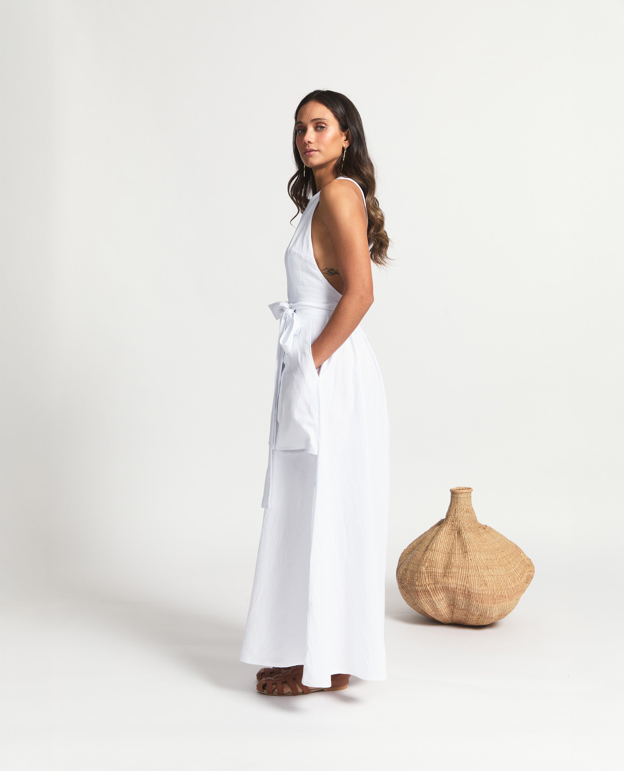 Sebastine | Three Way Tie Maxi Dress | White