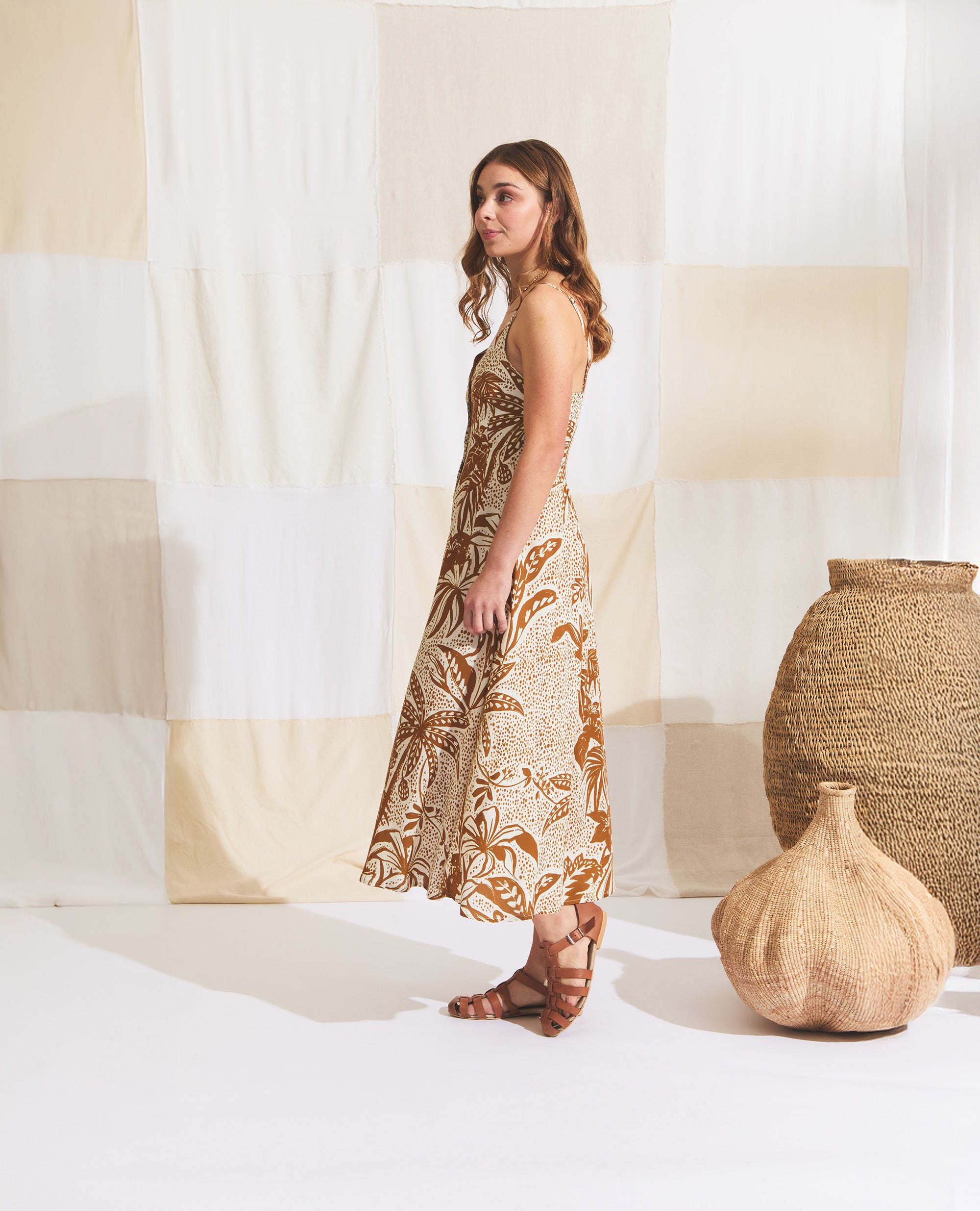 Ione | A-Line Dress | Ochre & Ecru Jungle